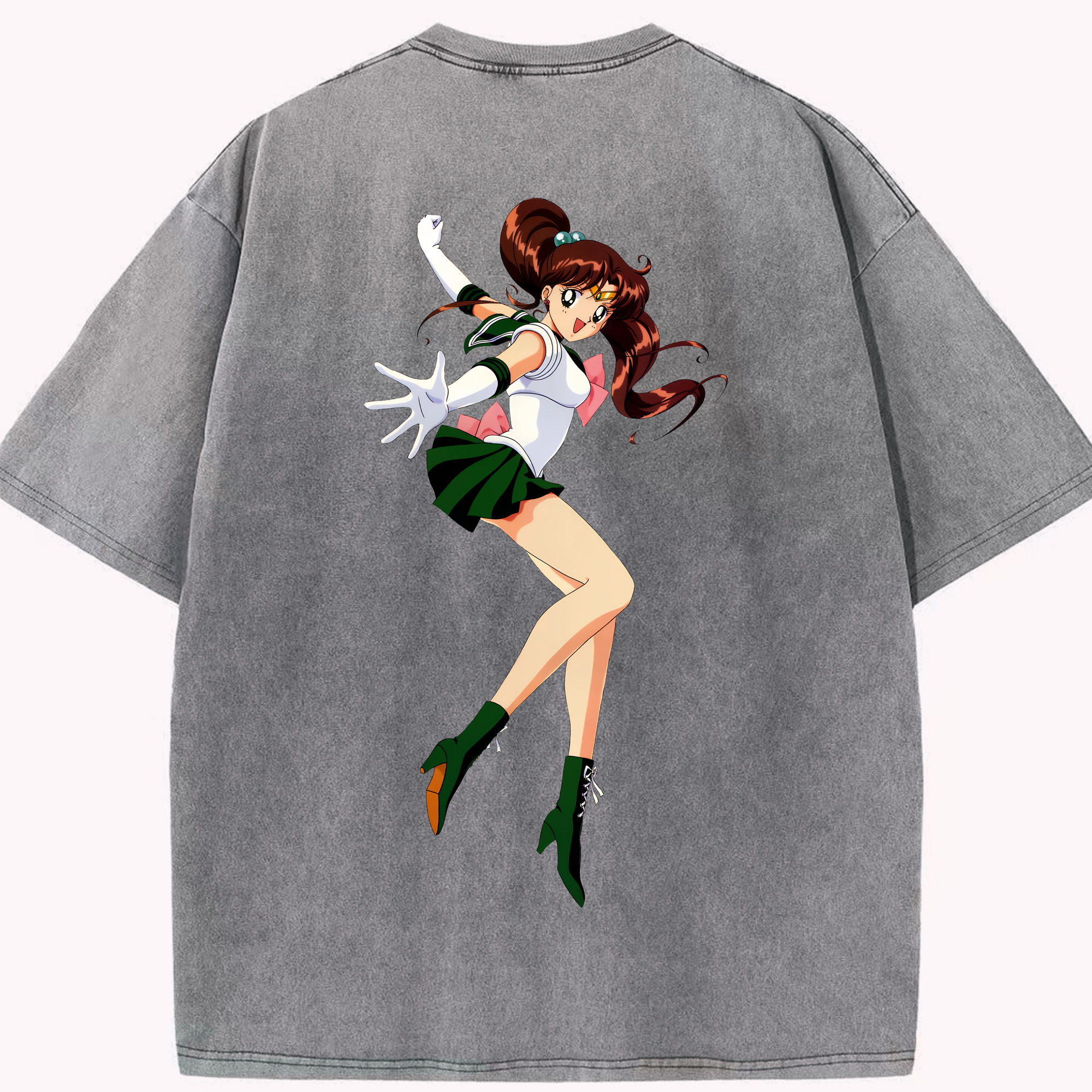 （画像用） 美少女戦士セーラームーン 木野 まこと きの まこと Sailor Moon Kino Makoto （セーラージュピター；Sailor Jupiter） 綿100% ヴィンテージ風 半袖Tシャツ（背面プリント）