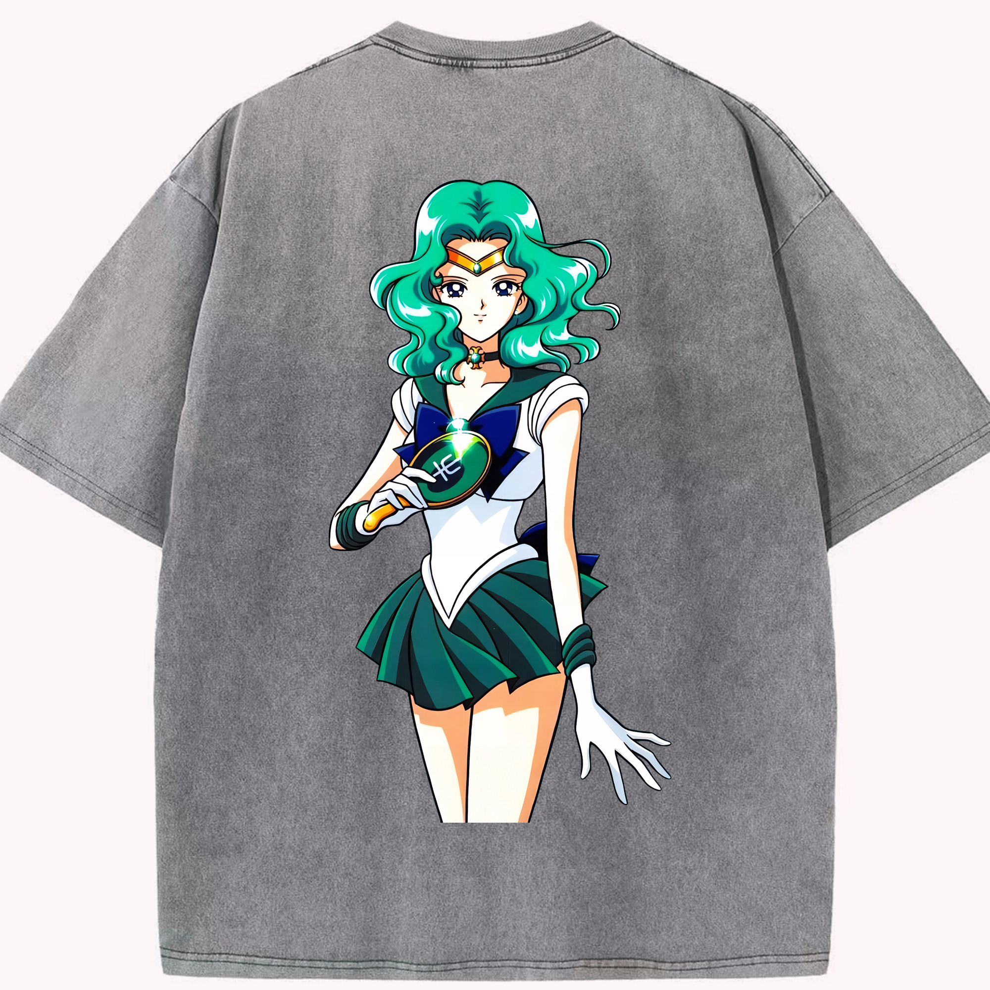 （画像用） 美少女戦士セーラームーン 海王 みちる（かいおう みちる） Sailor Moon Kaiou Michiru 綿100% ヴィンテージ風 半袖Tシャツ（背面プリント）