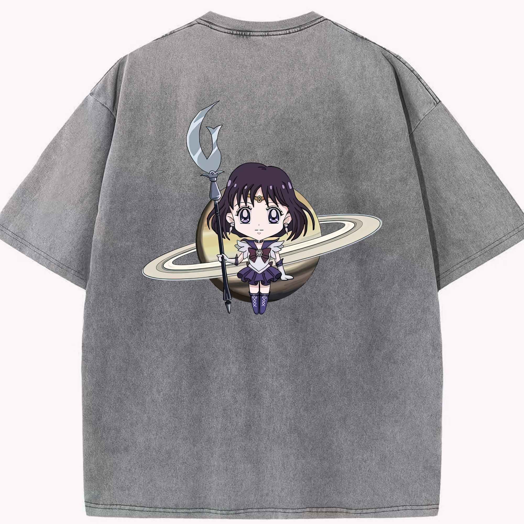 （画像用） 美少女戦士セーラームーン 土萠ほたる Sailor Moon Tomoe Hotaru （セーラーサターン；Sailor Saturn） 綿100% ヴィンテージ風 半袖Tシャツ（背面プリント）