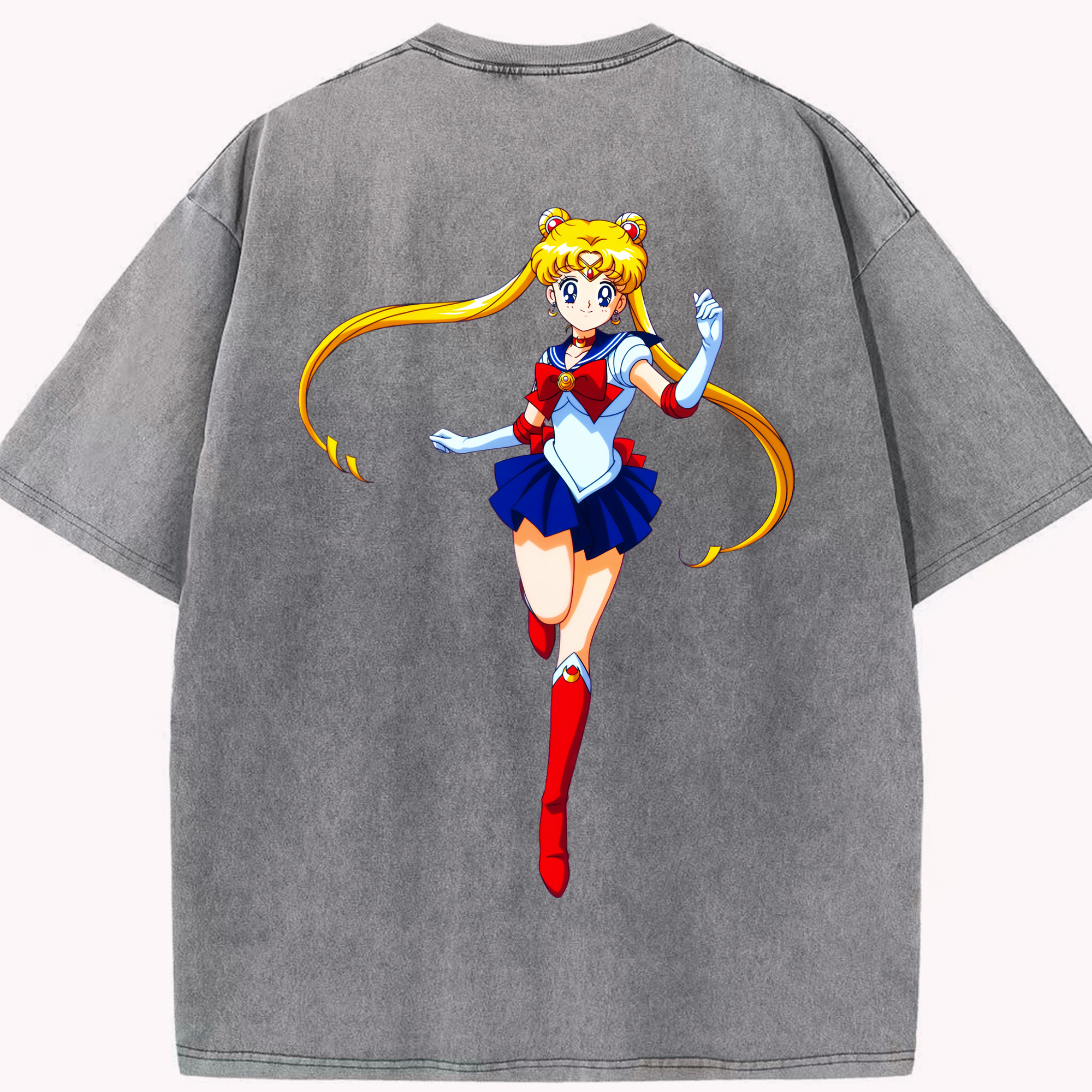 （画像用） 美少女戦士セーラームーン 月野 うさぎ つきの うさぎ Sailor Moon Tsukino Usagi 綿100% ヴィンテージ風 半袖Tシャツ（背面プリント）