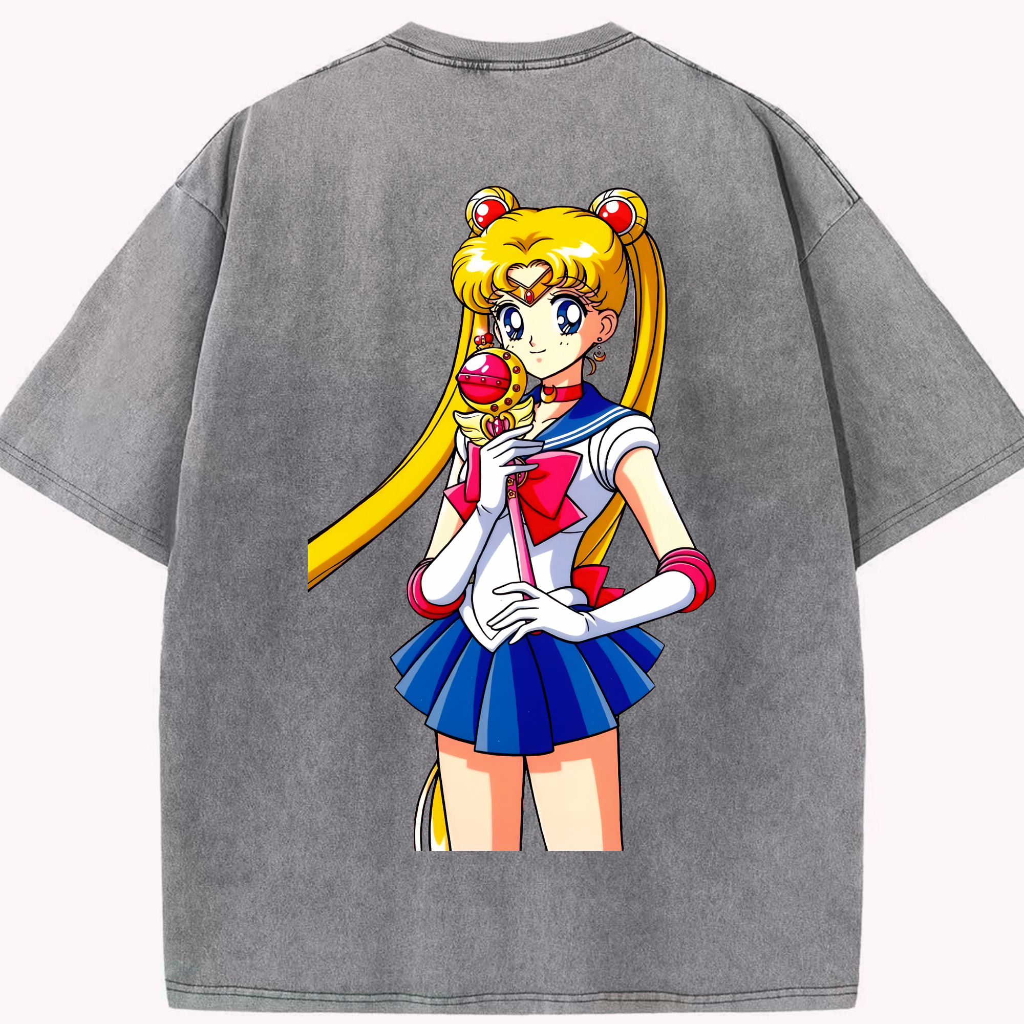 （画像用） 美少女戦士セーラームーン 月野 うさぎ つきの うさぎ Sailor Moon Tsukino Usagi 綿100% ヴィンテージ風 半袖Tシャツ（背面プリント）