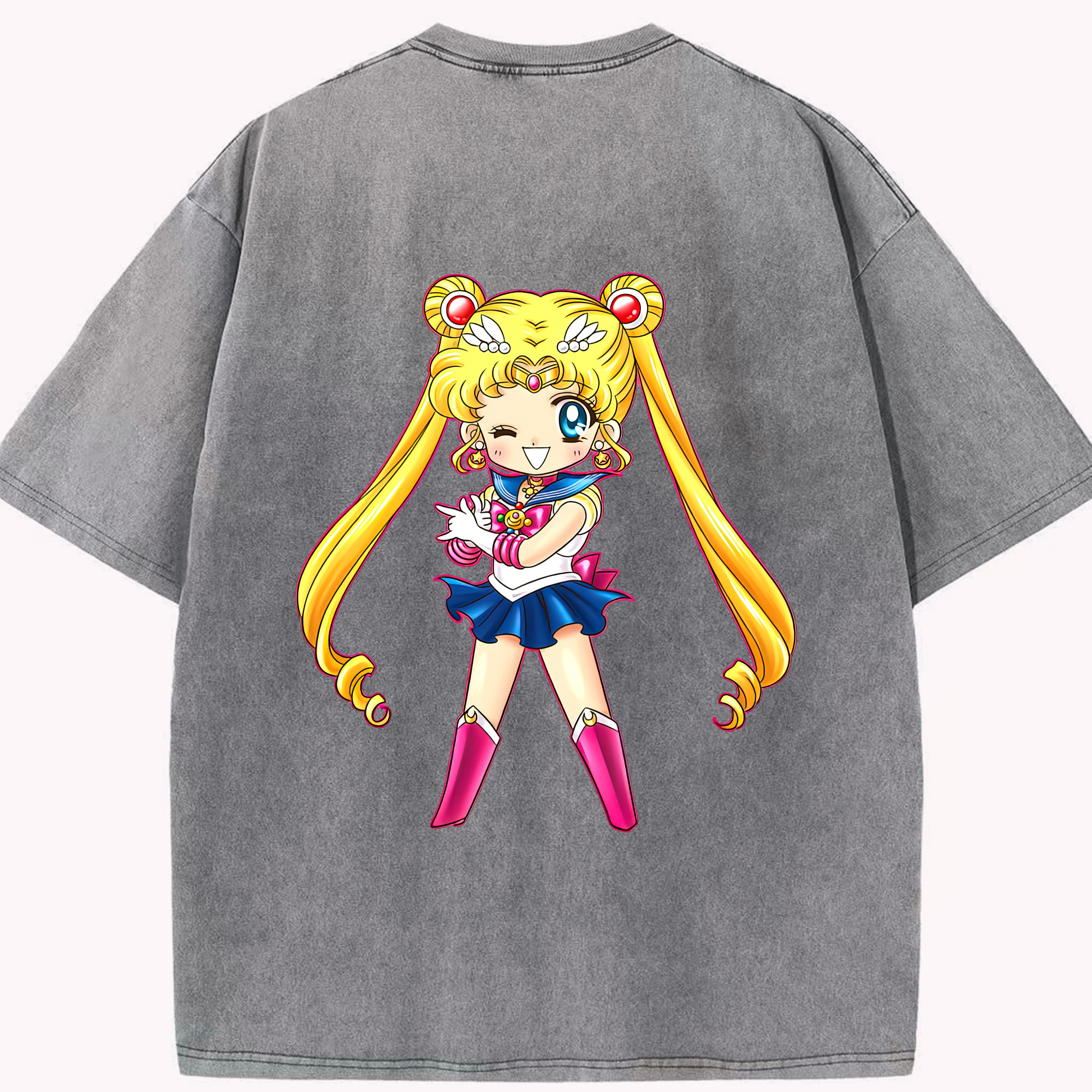 （画像用） 美少女戦士セーラームーン 月野 うさぎ つきの うさぎ Sailor Moon Tsukino Usagi 綿100% ヴィンテージ風 半袖Tシャツ（背面プリント）