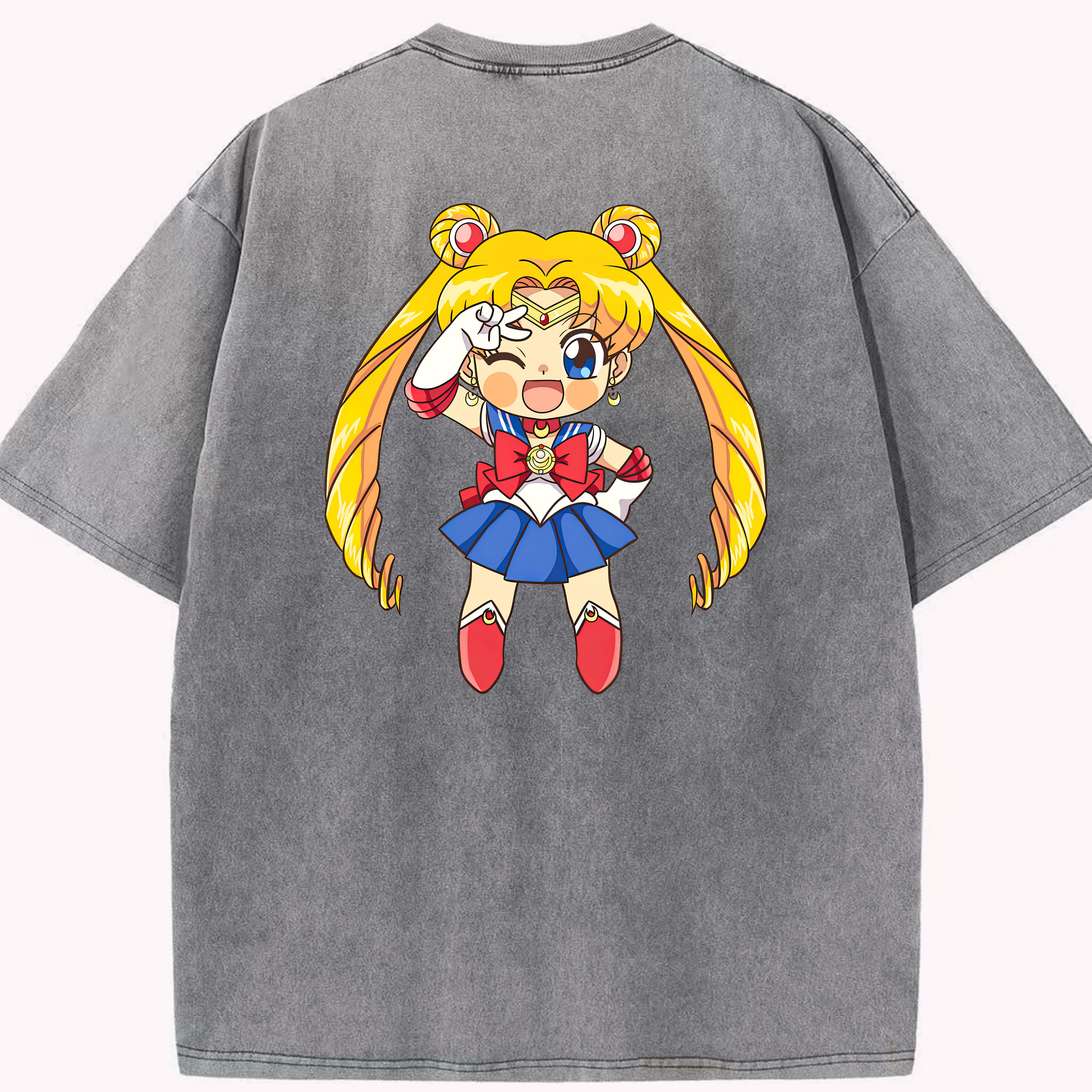 （画像用） 美少女戦士セーラームーン 月野 うさぎ つきの うさぎ Sailor Moon Tsukino Usagi 綿100% ヴィンテージ風 半袖Tシャツ（背面プリント）
