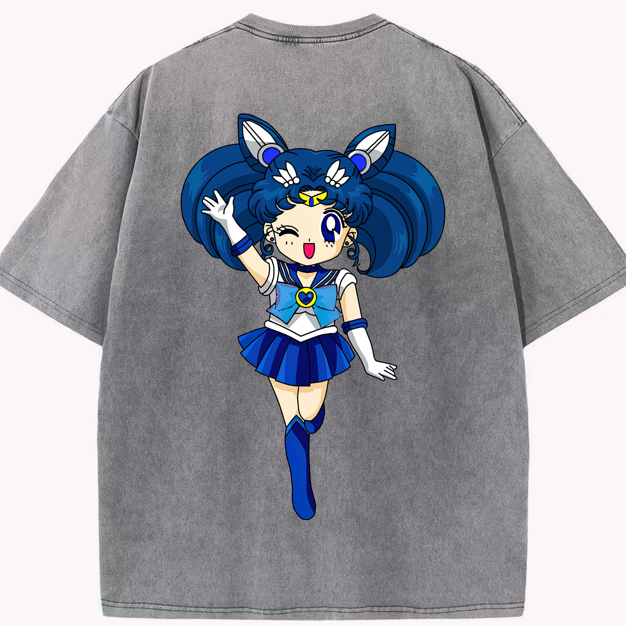 （画像用） 美少女戦士セーラームーン 水野 亜美 みずの あみ Sailor Moon Mizuno Ami 綿100% ヴィンテージ風 半袖Tシャツ（背面プリント）