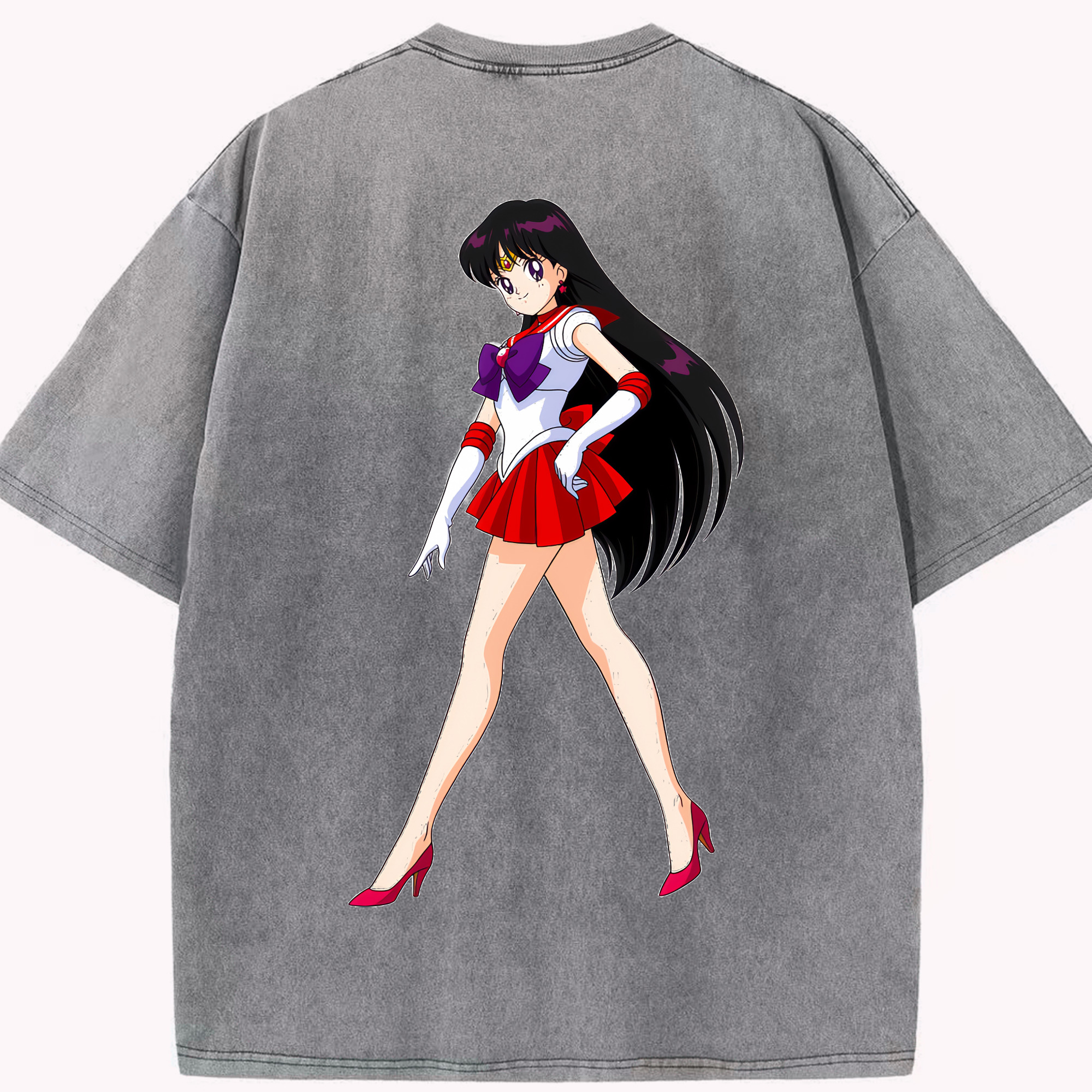 （画像用） 美少女戦士セーラームーン 火野レイ ひの レイ Sailor Moon Hino Rei （セーラーマーズ,Sailor Mars） 綿100% ヴィンテージ風 半袖Tシャツ（背面プリント）
