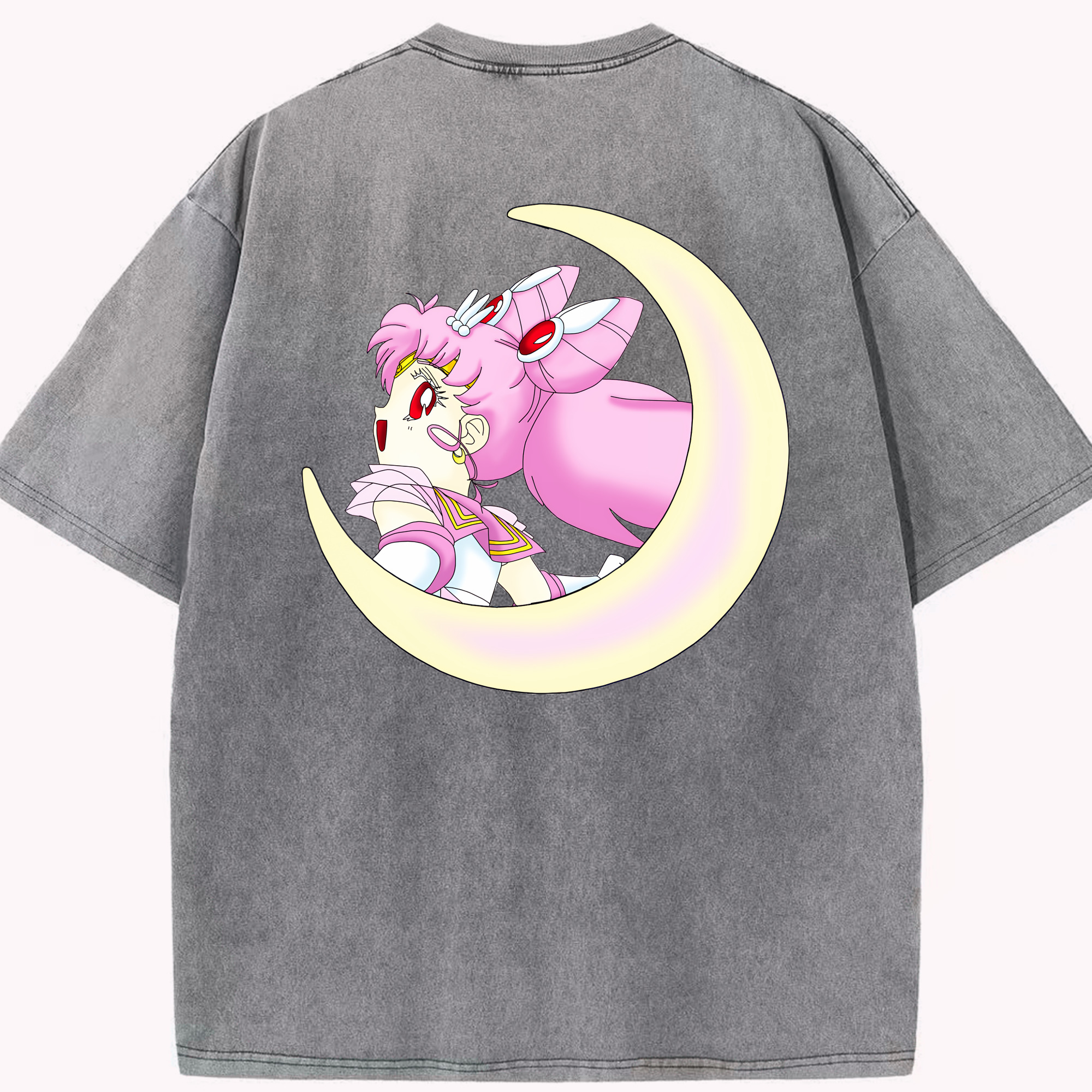 （画像用） 美少女戦士セーラームーン ちびうさ Sailor Moon Chibiusa Tsukino Usagi Small Lady Serenity 綿100% ヴィンテージ風 半袖Tシャツ（背面プリント）