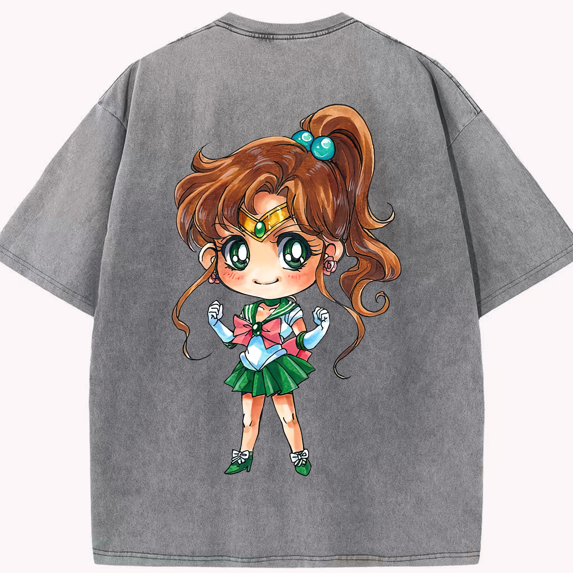 （画像用） 美少女戦士セーラームーン 木野 まこと きの まこと Sailor Moon Kino Makoto （セーラージュピター；Sailor Jupiter） 綿100% ヴィンテージ風 半袖Tシャツ（背面プリント）