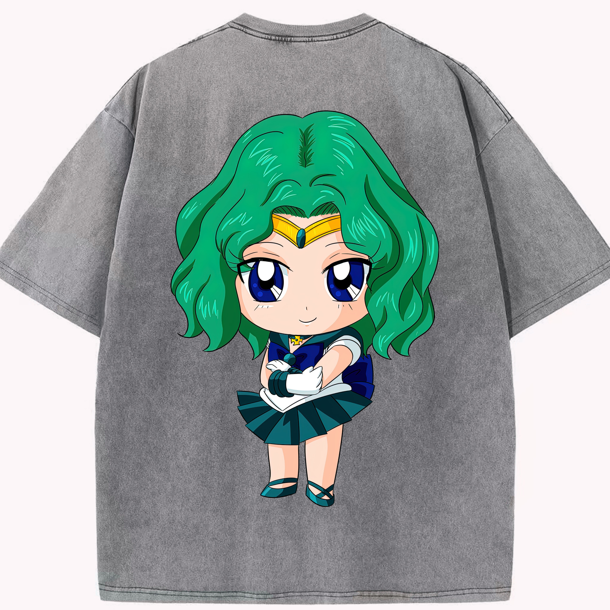 （画像用） 美少女戦士セーラームーン 海王 みちる（かいおう みちる） Sailor Moon Kaiou Michiru 綿100% ヴィンテージ風 半袖Tシャツ（背面プリント）