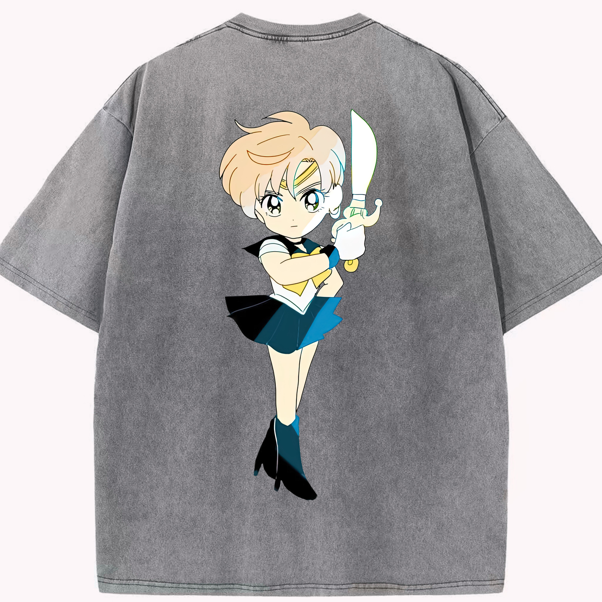 （画像用） 美少女戦士セーラームーン 天王はるか Sailor Moon Tenoh Haruka 綿100% ヴィンテージ風 半袖Tシャツ（背面プリント）