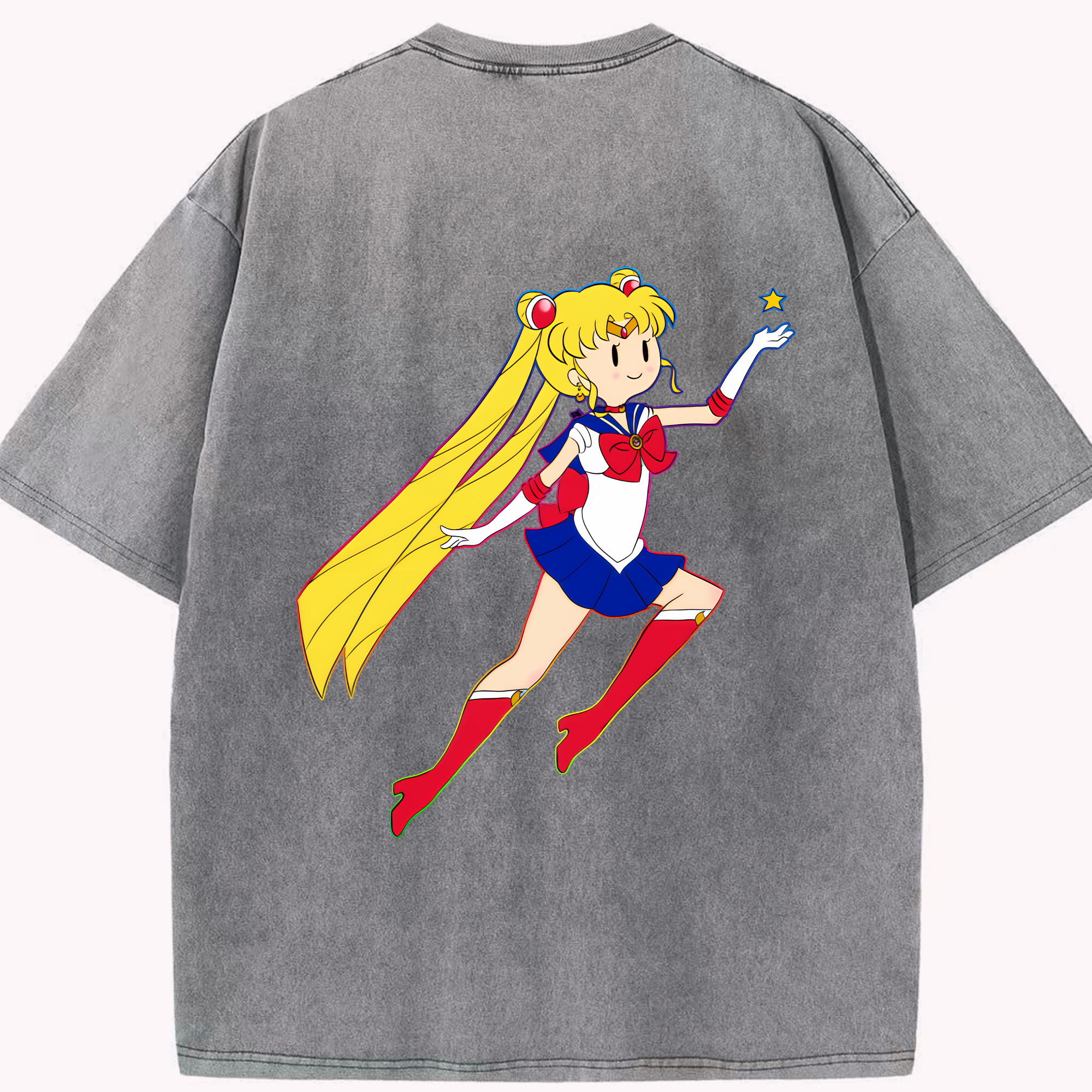 （画像用） 美少女戦士セーラームーン 月野 うさぎ つきの うさぎ Sailor Moon Tsukino Usagi 綿100% ヴィンテージ風 半袖Tシャツ（背面プリント）