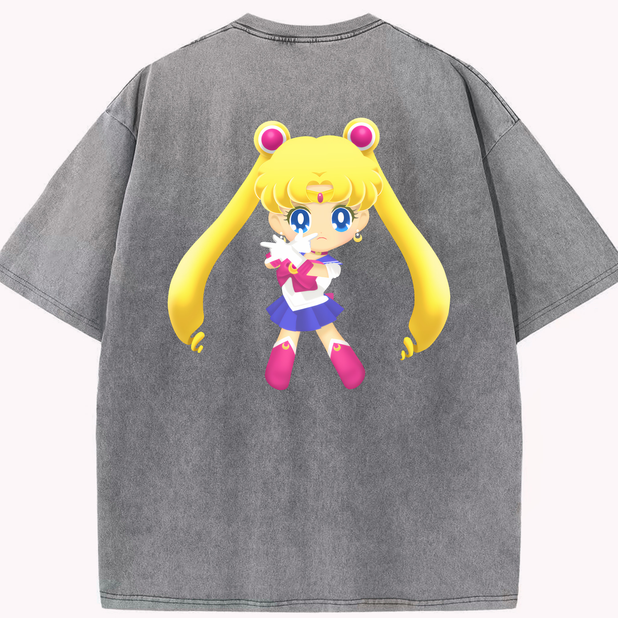 （画像用） 美少女戦士セーラームーン 月野 うさぎ つきの うさぎ Sailor Moon Tsukino Usagi 綿100% ヴィンテージ風 半袖Tシャツ（背面プリント）