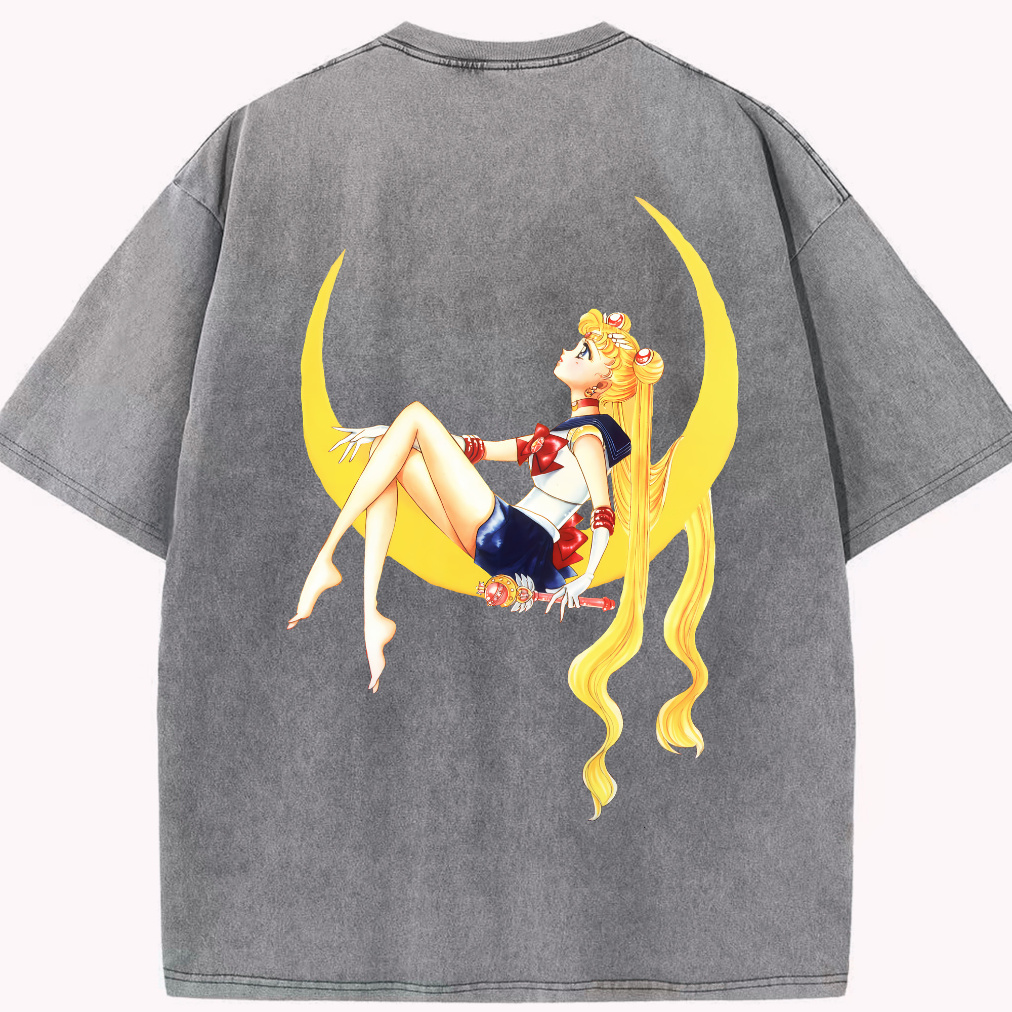 （画像用） 美少女戦士セーラームーン 月野 うさぎ つきの うさぎ Sailor Moon Tsukino Usagi 綿100% ヴィンテージ風 半袖Tシャツ（背面プリント）