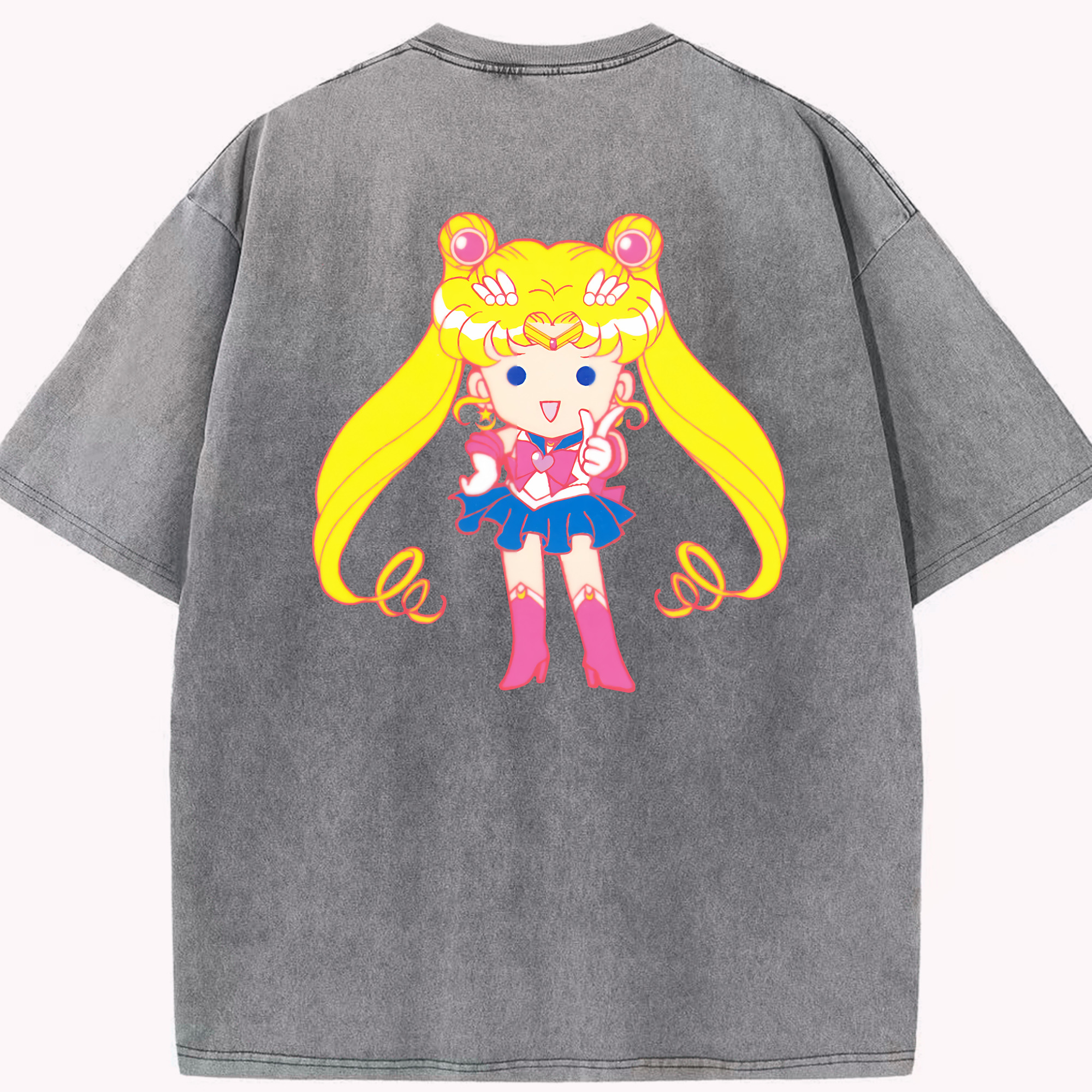 （画像用） 美少女戦士セーラームーン 月野 うさぎ つきの うさぎ Sailor Moon Tsukino Usagi 綿100% ヴィンテージ風 半袖Tシャツ（背面プリント）