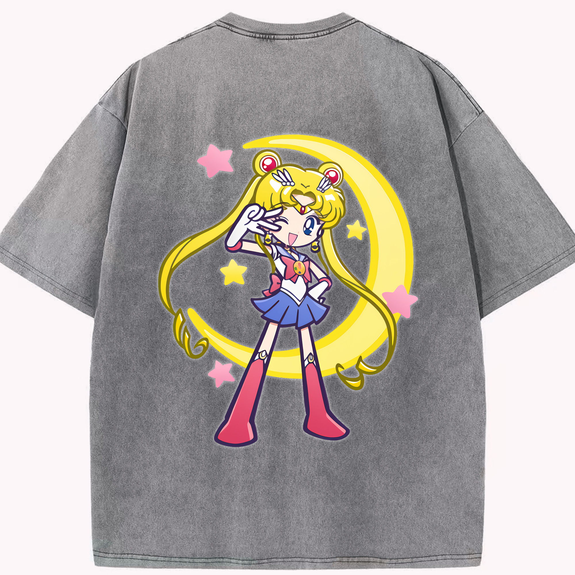 （画像用） 美少女戦士セーラームーン 月野 うさぎ つきの うさぎ Sailor Moon Tsukino Usagi 綿100% ヴィンテージ風 半袖Tシャツ（背面プリント）