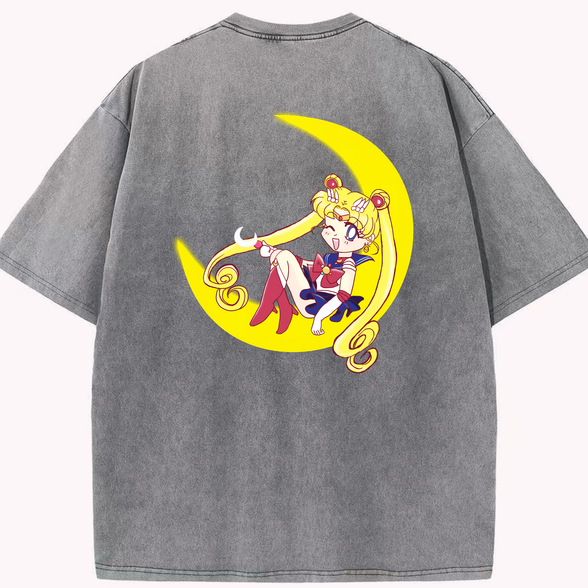 （画像用） 美少女戦士セーラームーン 月野 うさぎ つきの うさぎ Sailor Moon Tsukino Usagi 綿100% ヴィンテージ風 半袖Tシャツ（背面プリント）