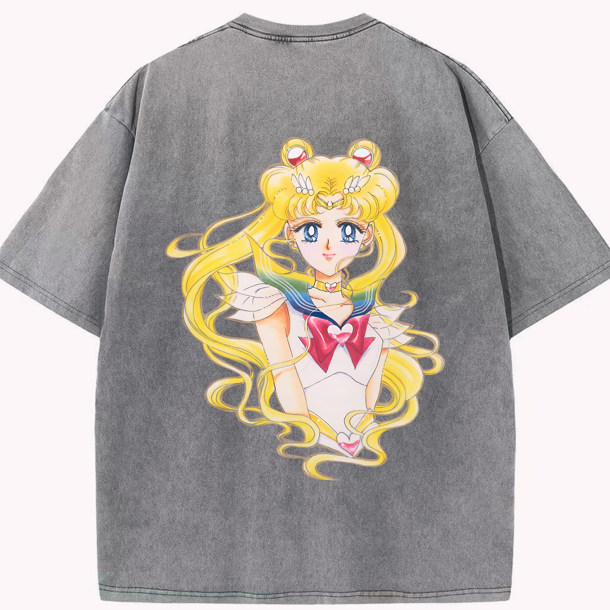 （画像用） 美少女戦士セーラームーン 月野 うさぎ つきの うさぎ Sailor Moon Tsukino Usagi 綿100% ヴィンテージ風 半袖Tシャツ（背面プリント）