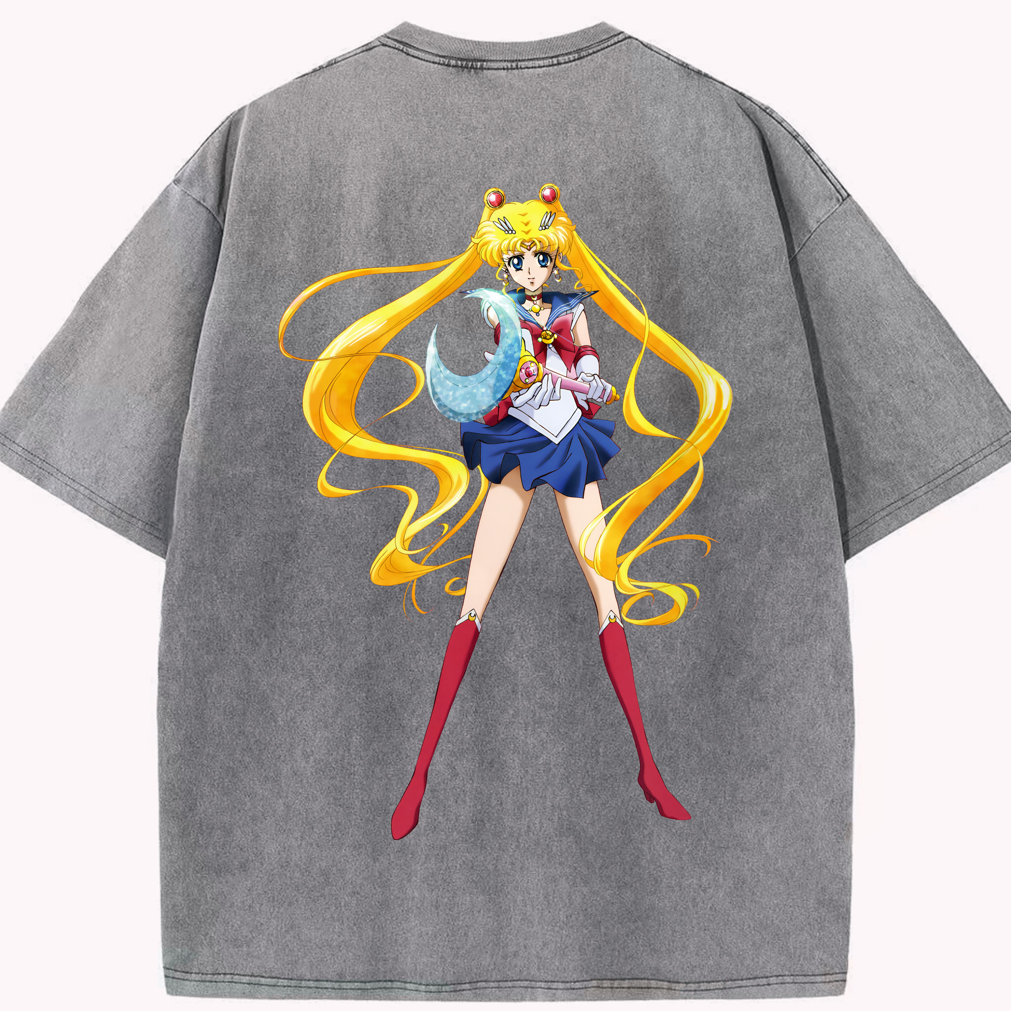 （画像用） 美少女戦士セーラームーン 月野 うさぎ つきの うさぎ Sailor Moon Tsukino Usagi 綿100% ヴィンテージ風 半袖Tシャツ（背面プリント）
