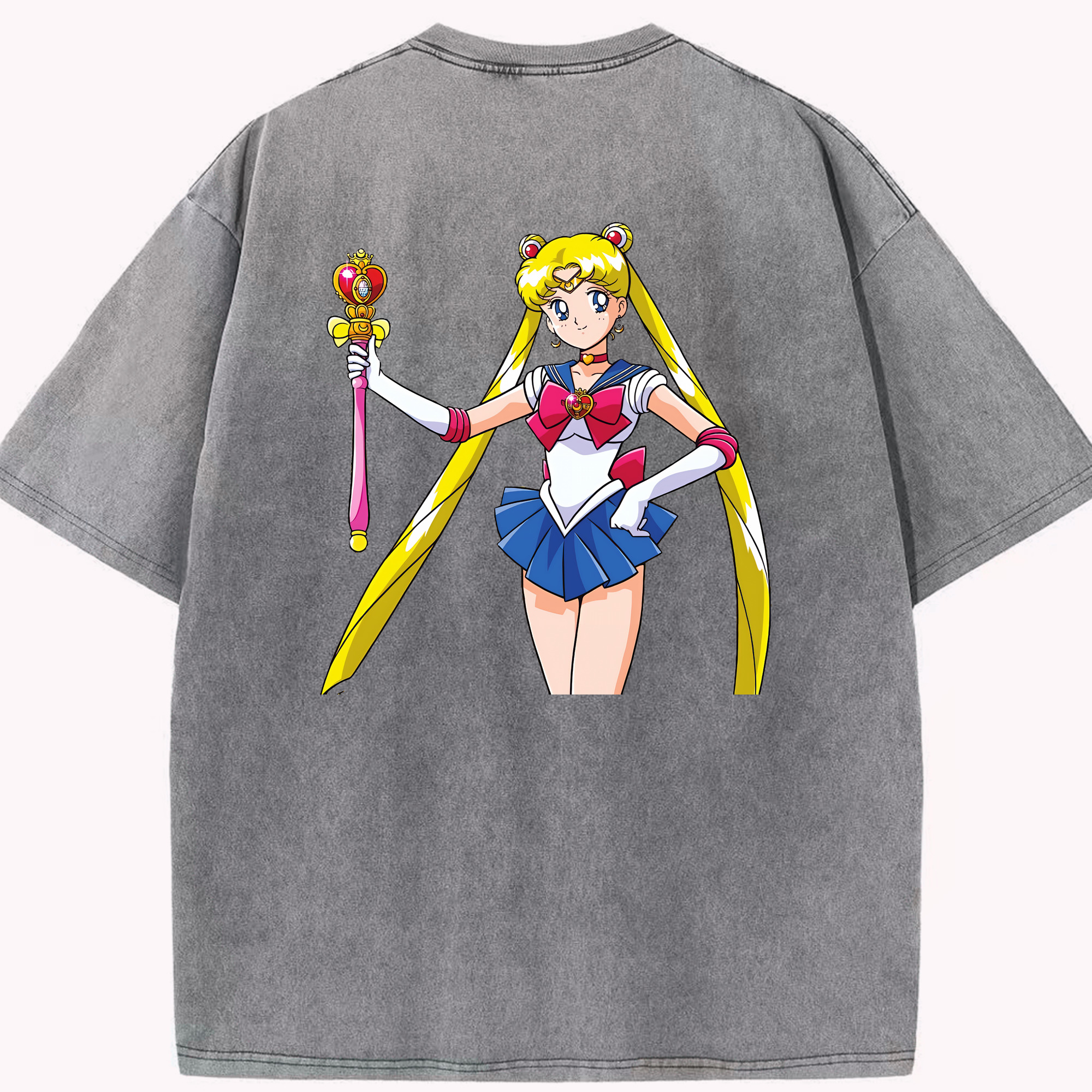 （画像用） 美少女戦士セーラームーン 月野 うさぎ つきの うさぎ Sailor Moon Tsukino Usagi 綿100% ヴィンテージ風 半袖Tシャツ（背面プリント）