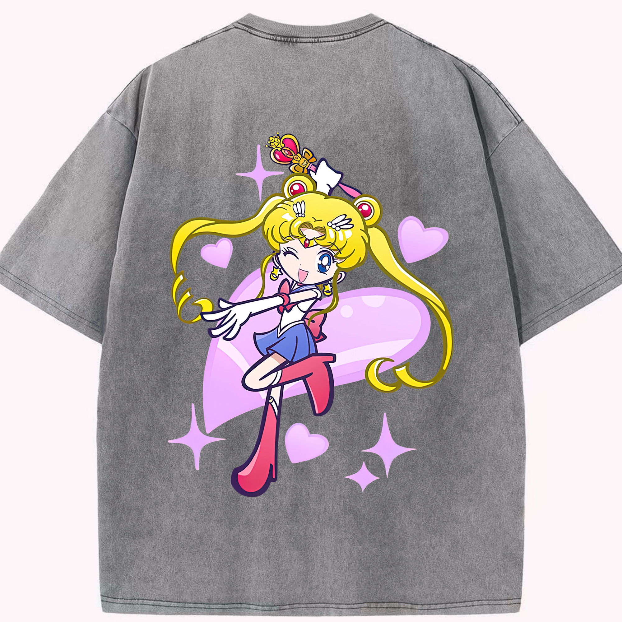 （画像用） 美少女戦士セーラームーン 月野 うさぎ つきの うさぎ Sailor Moon Tsukino Usagi 綿100% ヴィンテージ風 半袖Tシャツ（背面プリント）