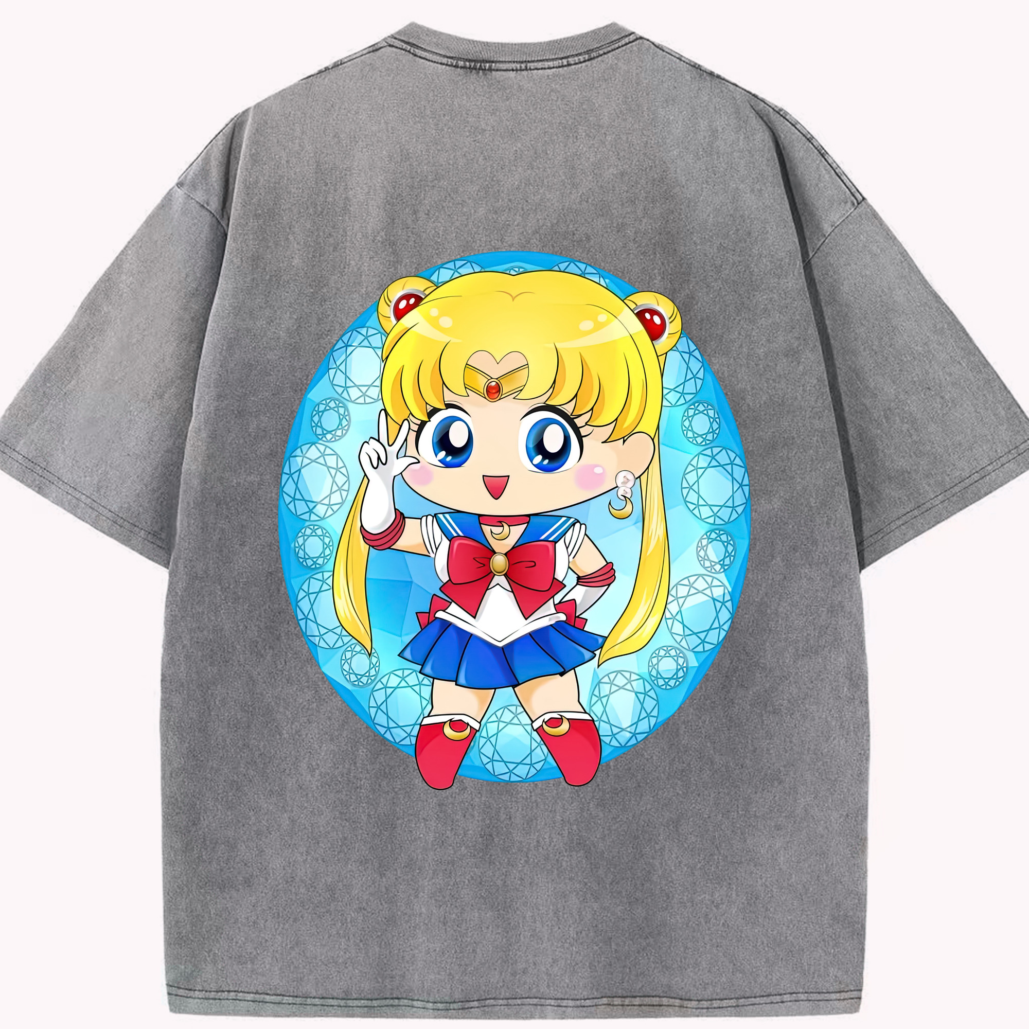 （画像用） 美少女戦士セーラームーン 月野 うさぎ つきの うさぎ Sailor Moon Tsukino Usagi 綿100% ヴィンテージ風 半袖Tシャツ（背面プリント）