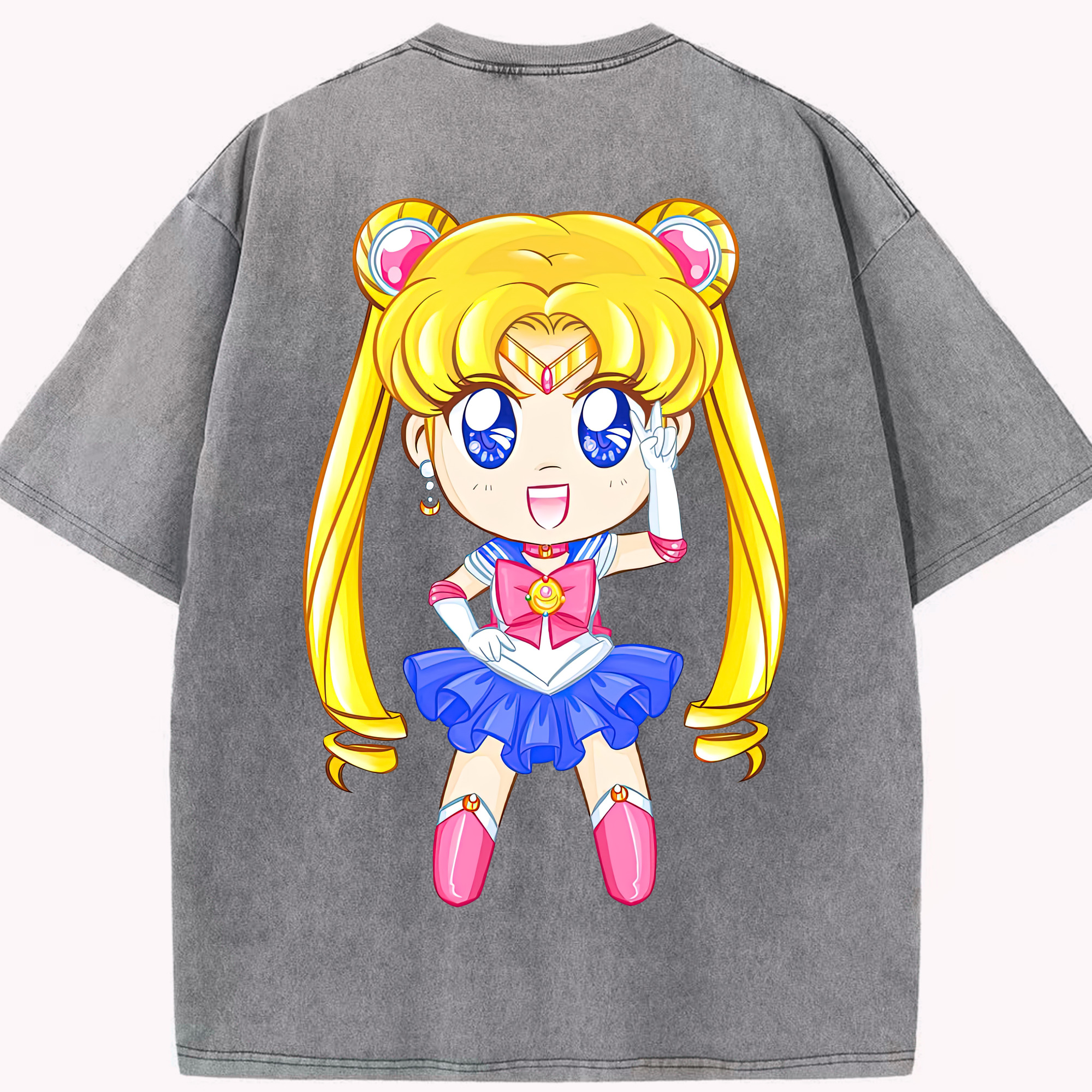 （画像用） 美少女戦士セーラームーン 月野 うさぎ つきの うさぎ Sailor Moon Tsukino Usagi 綿100% ヴィンテージ風 半袖Tシャツ（背面プリント）