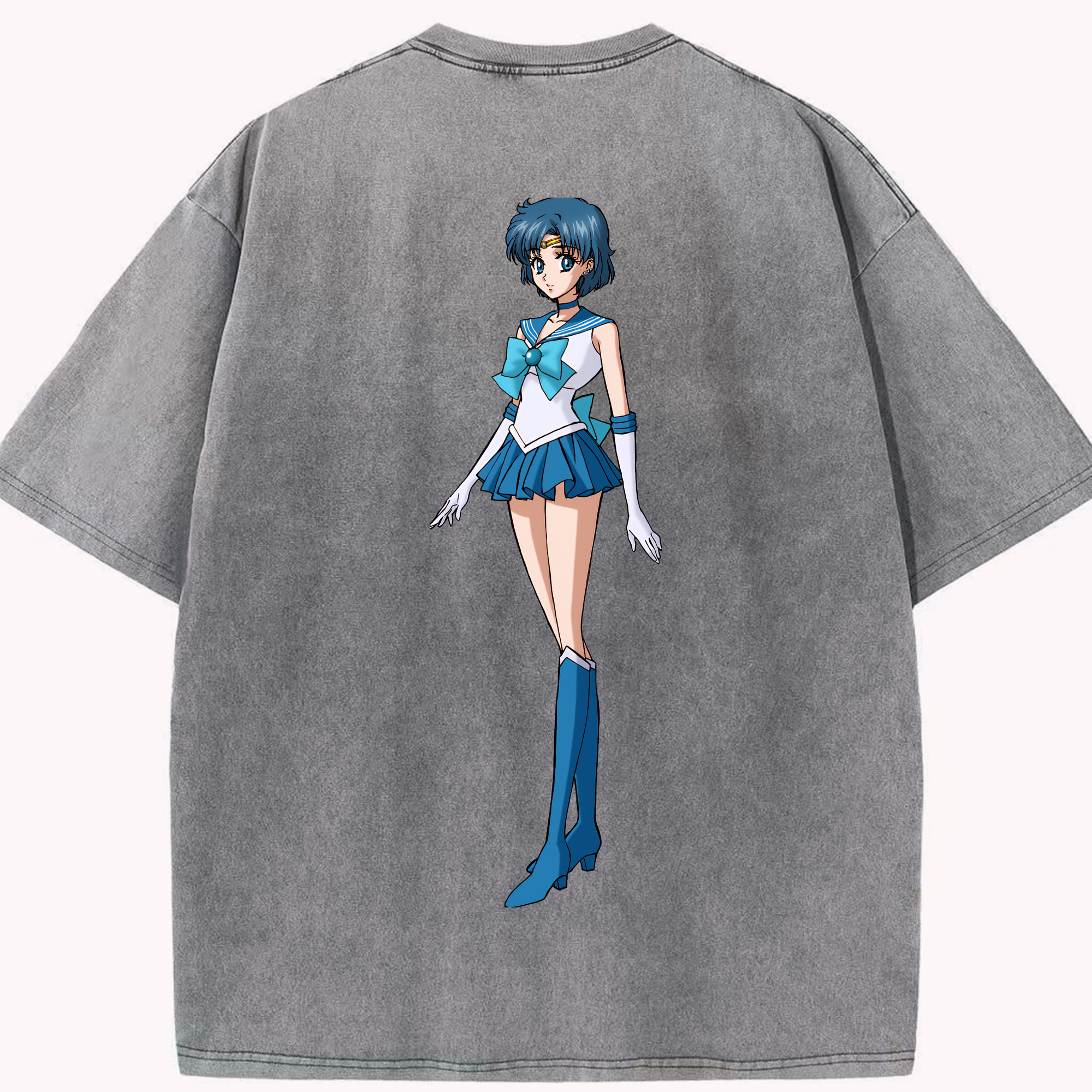 （画像用） 美少女戦士セーラームーン 水野 亜美 みずの あみ Sailor Moon Mizuno Ami 綿100% ヴィンテージ風 半袖Tシャツ（背面プリント）
