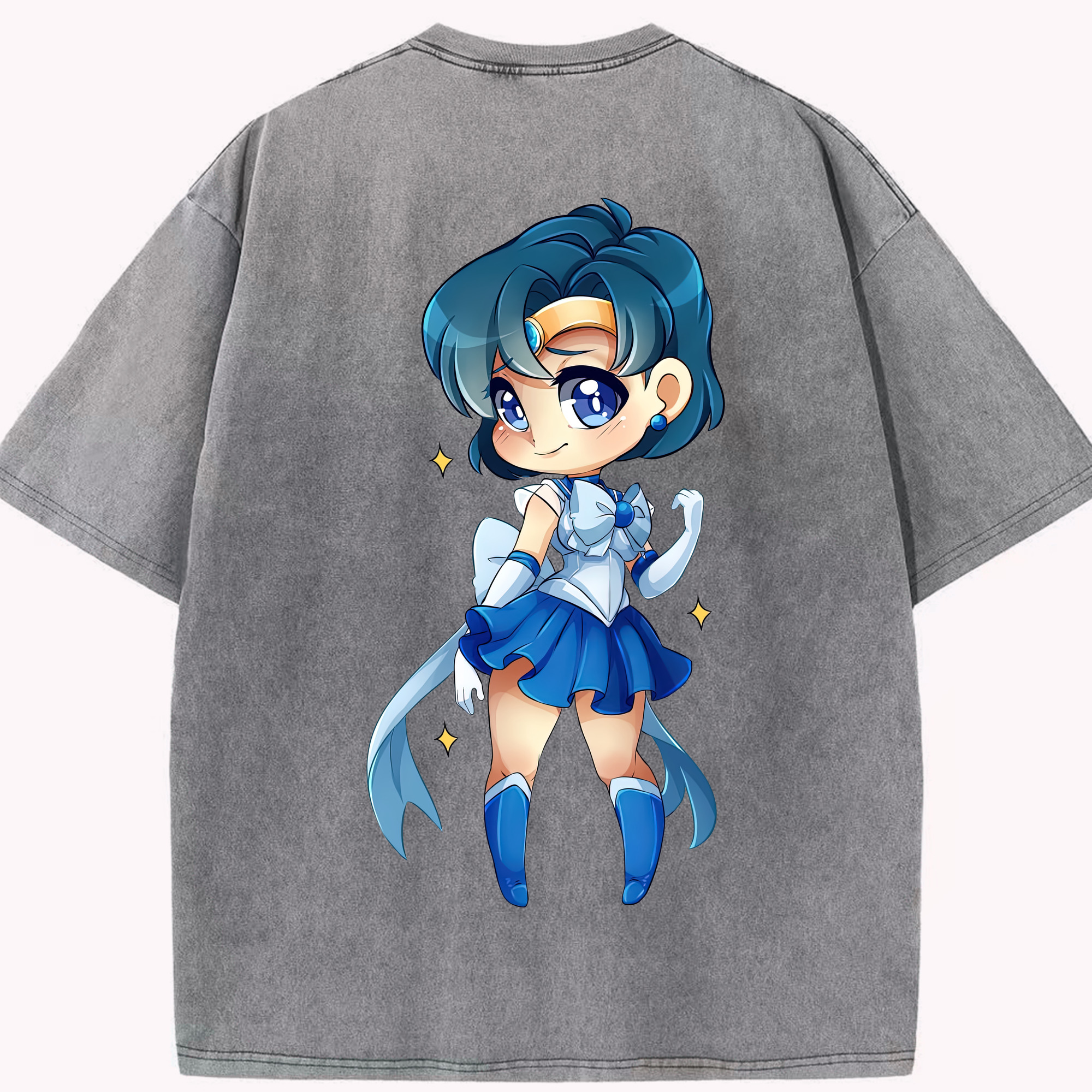 （画像用） 美少女戦士セーラームーン 水野 亜美 みずの あみ Sailor Moon Mizuno Ami 綿100% ヴィンテージ風 半袖Tシャツ（背面プリント）