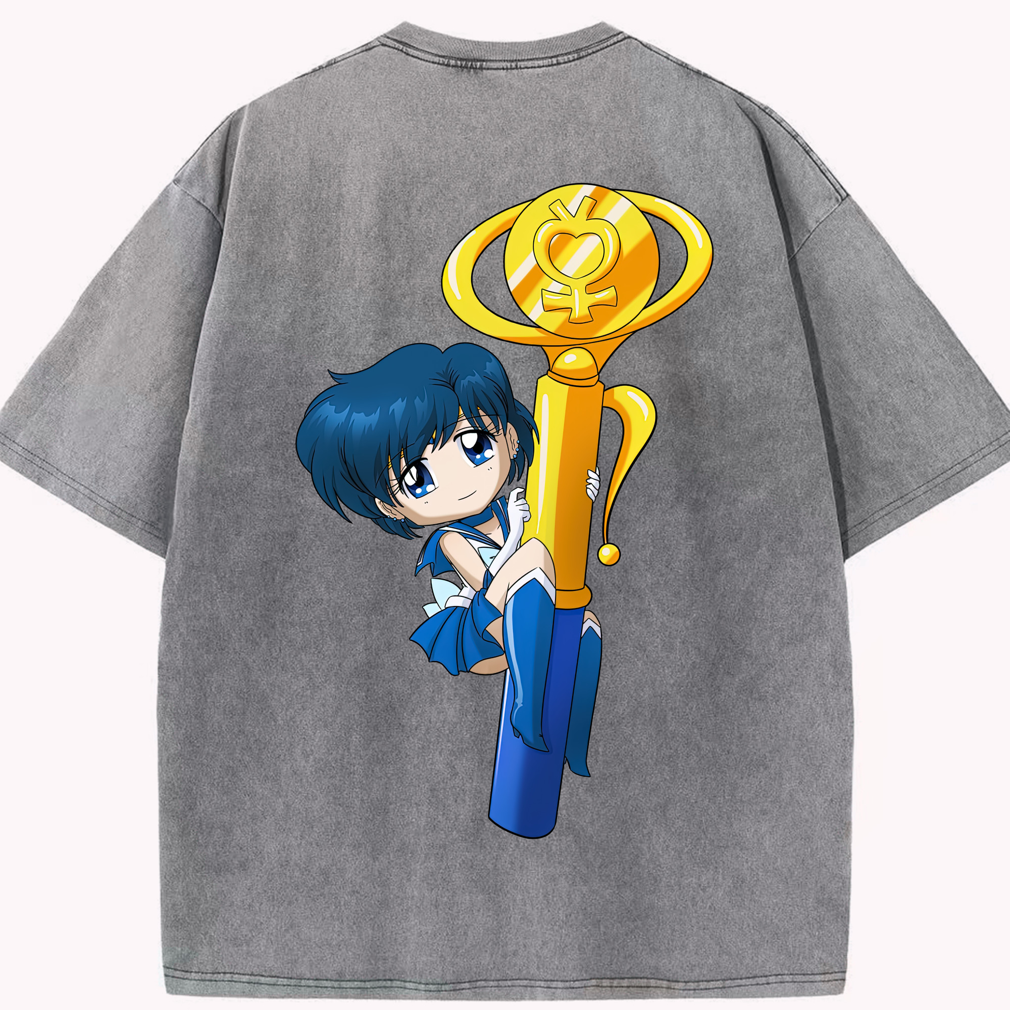 （画像用） 美少女戦士セーラームーン 水野 亜美 みずの あみ Sailor Moon Mizuno Ami 綿100% ヴィンテージ風 半袖Tシャツ（背面プリント）