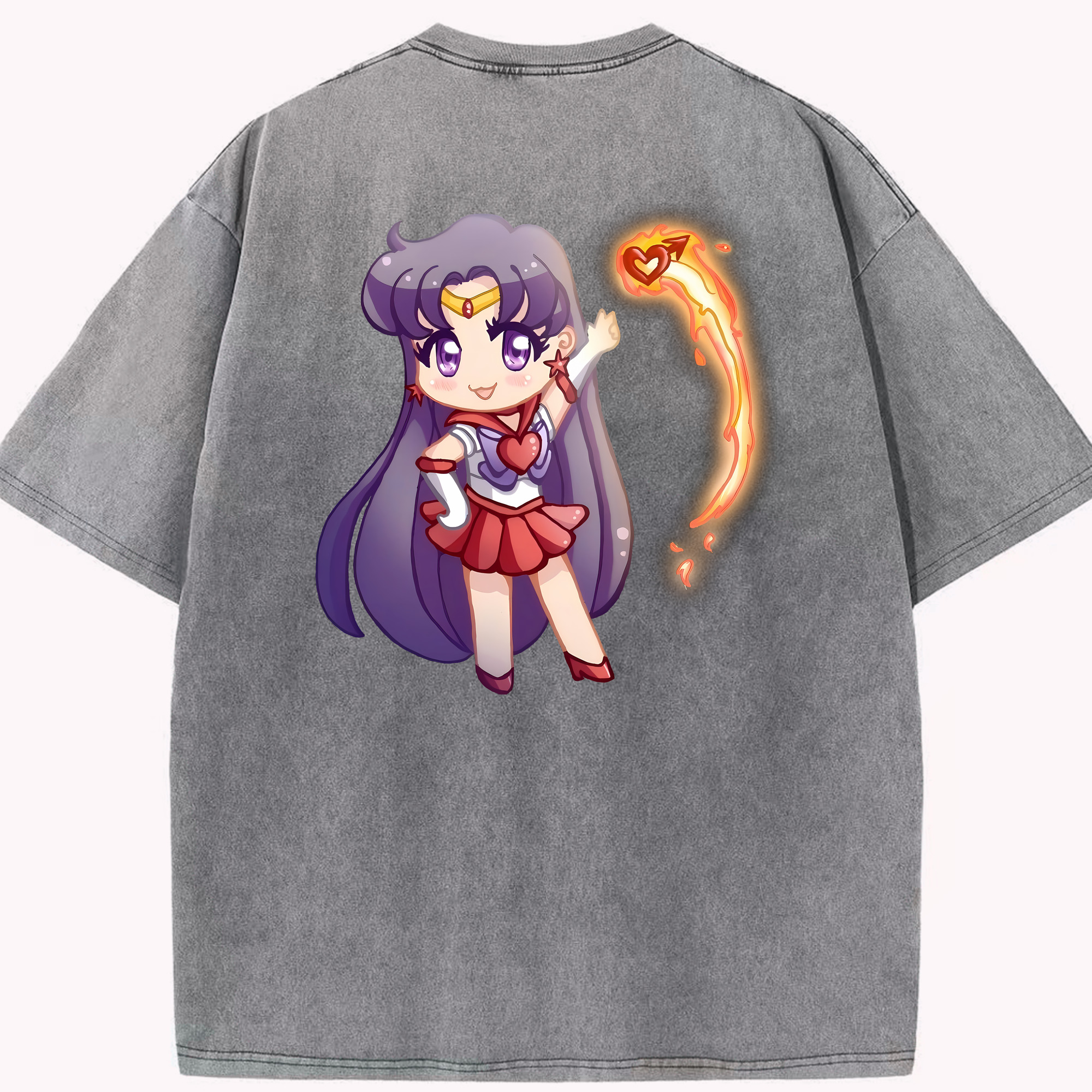 （画像用） 美少女戦士セーラームーン 火野レイ ひの レイ Sailor Moon Hino Rei （セーラーマーズ,Sailor Mars） 綿100% ヴィンテージ風 半袖Tシャツ（背面プリント）