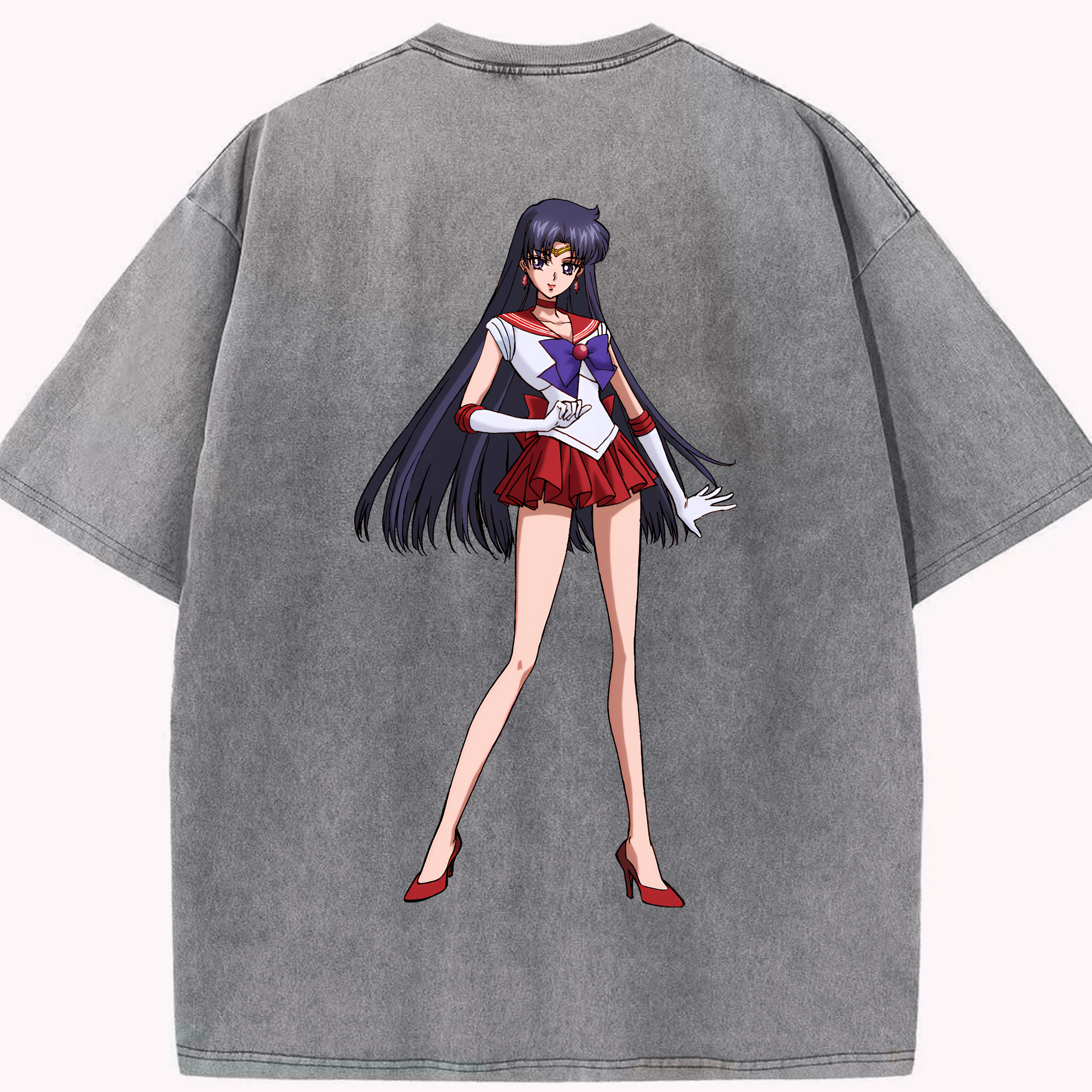 （画像用） 美少女戦士セーラームーン 火野レイ ひの レイ Sailor Moon Hino Rei （セーラーマーズ,Sailor Mars） 綿100% ヴィンテージ風 半袖Tシャツ（背面プリント）