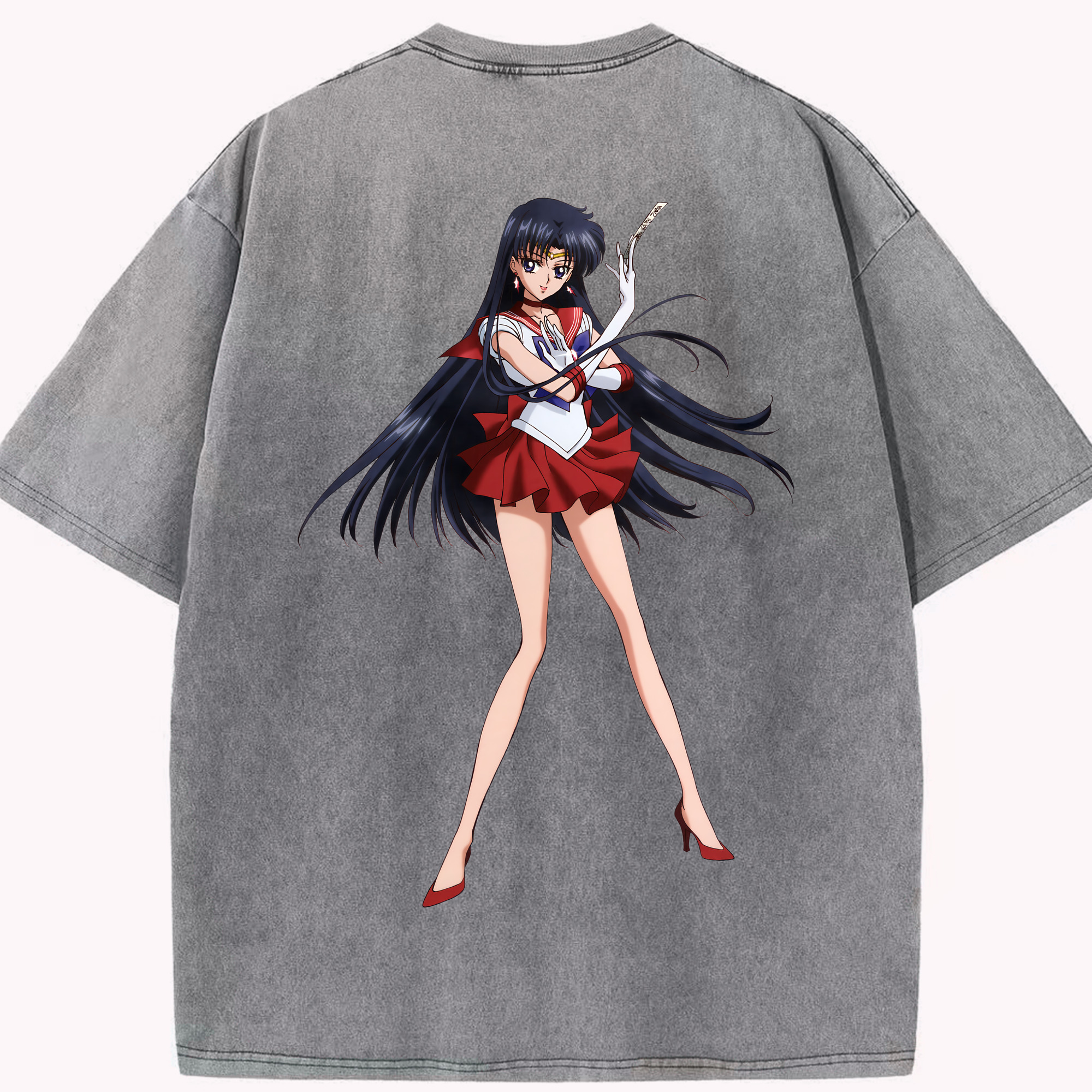 （画像用） 美少女戦士セーラームーン 火野レイ ひの レイ Sailor Moon Hino Rei （セーラーマーズ,Sailor Mars） 綿100% ヴィンテージ風 半袖Tシャツ（背面プリント）