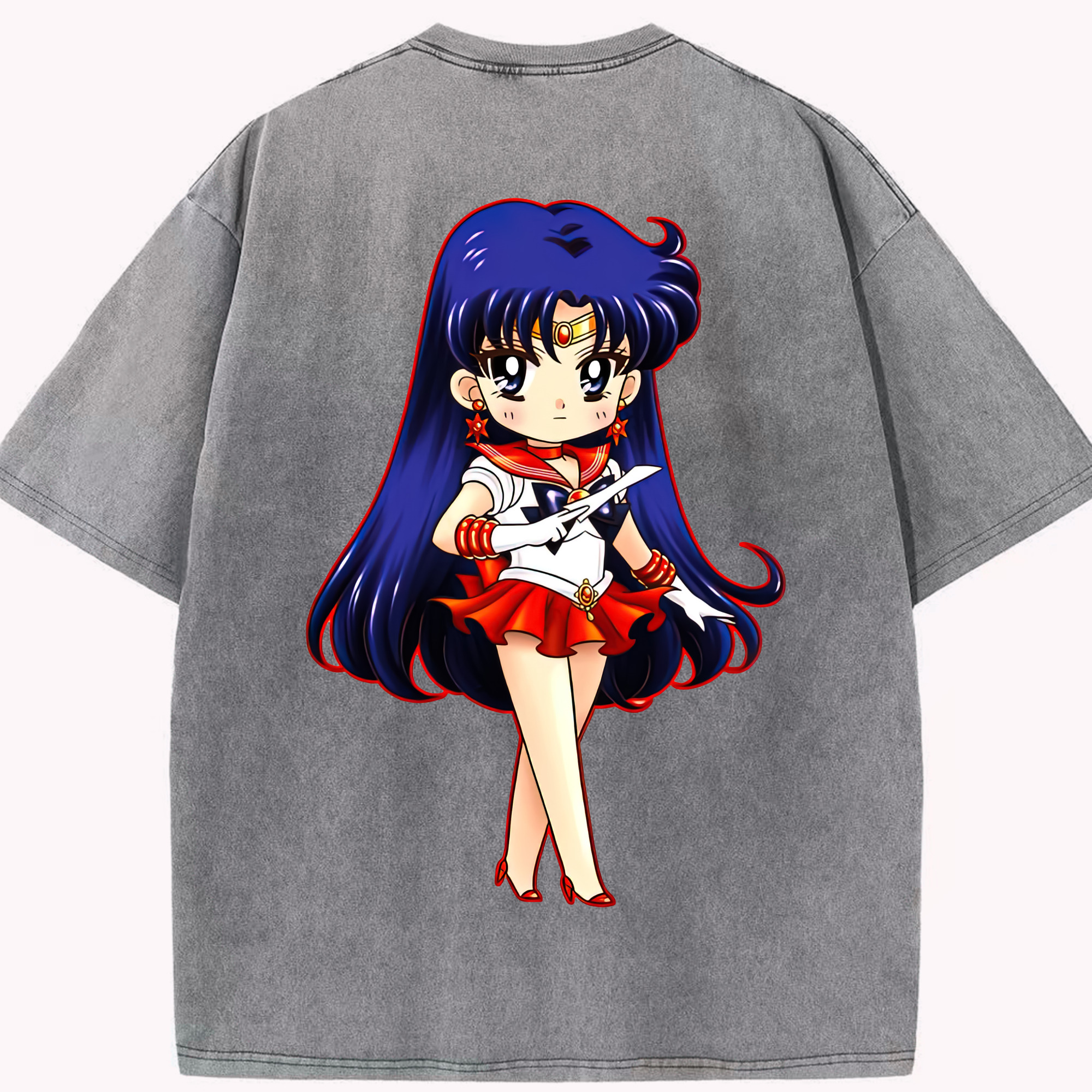 （画像用） 美少女戦士セーラームーン 火野レイ ひの レイ Sailor Moon Hino Rei （セーラーマーズ,Sailor Mars） 綿100% ヴィンテージ風 半袖Tシャツ（背面プリント）