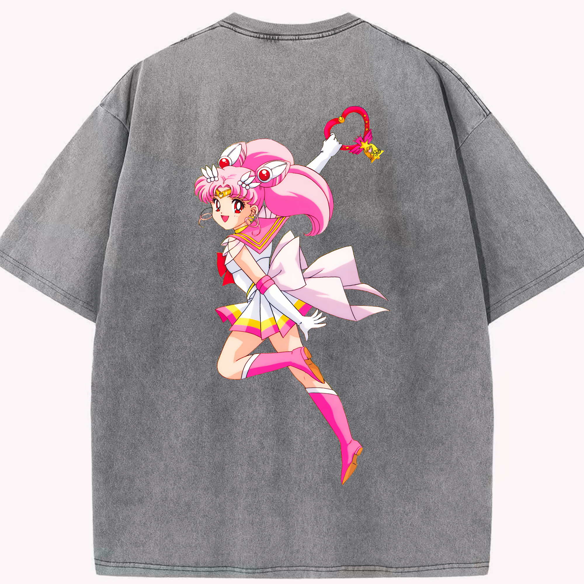 （画像用） 美少女戦士セーラームーン ちびうさ Sailor Moon Chibiusa Tsukino Usagi Small Lady Serenity 綿100% ヴィンテージ風 半袖Tシャツ（背面プリント）