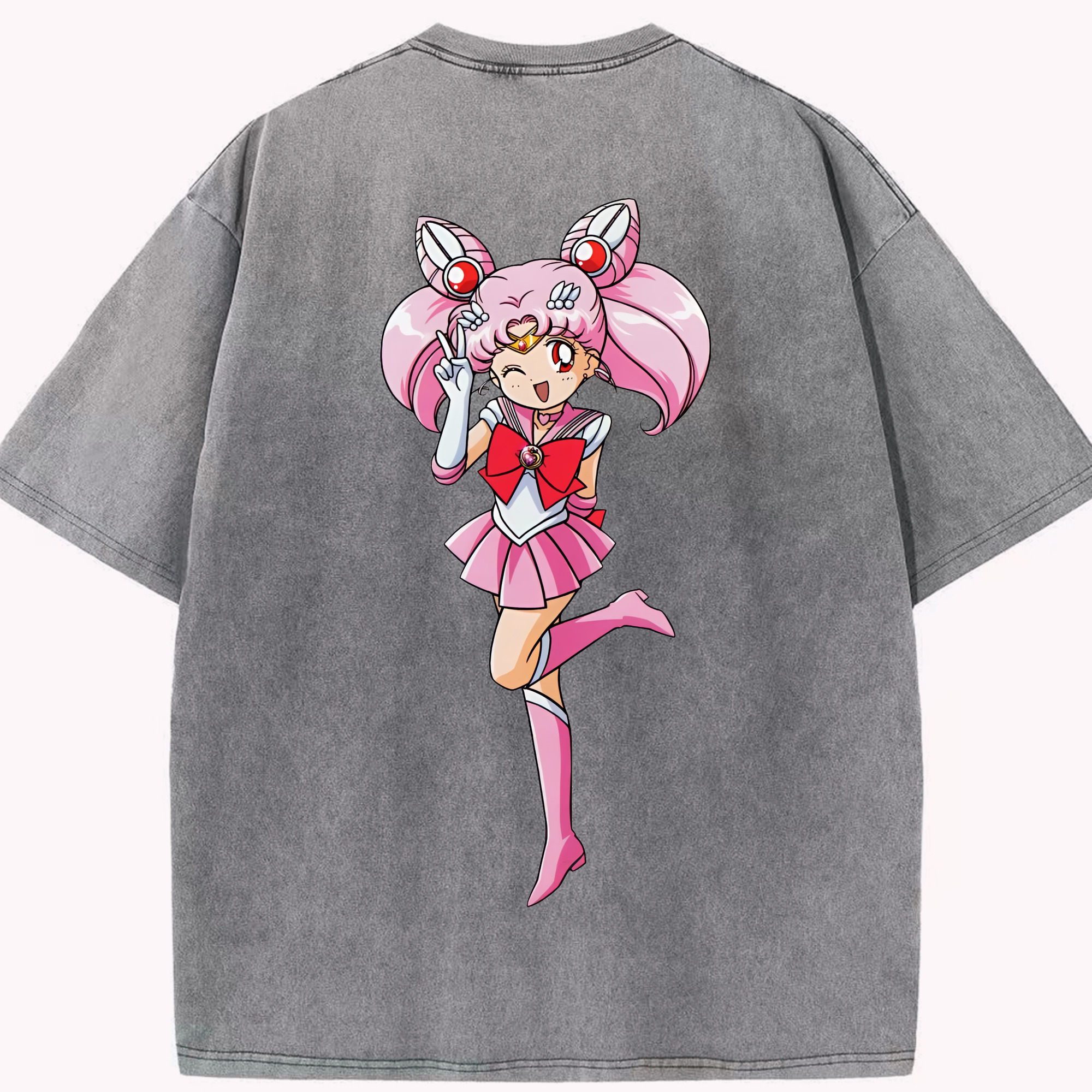 （画像用） 美少女戦士セーラームーン ちびうさ Sailor Moon Chibiusa Tsukino Usagi Small Lady Serenity 綿100% ヴィンテージ風 半袖Tシャツ（背面プリント）