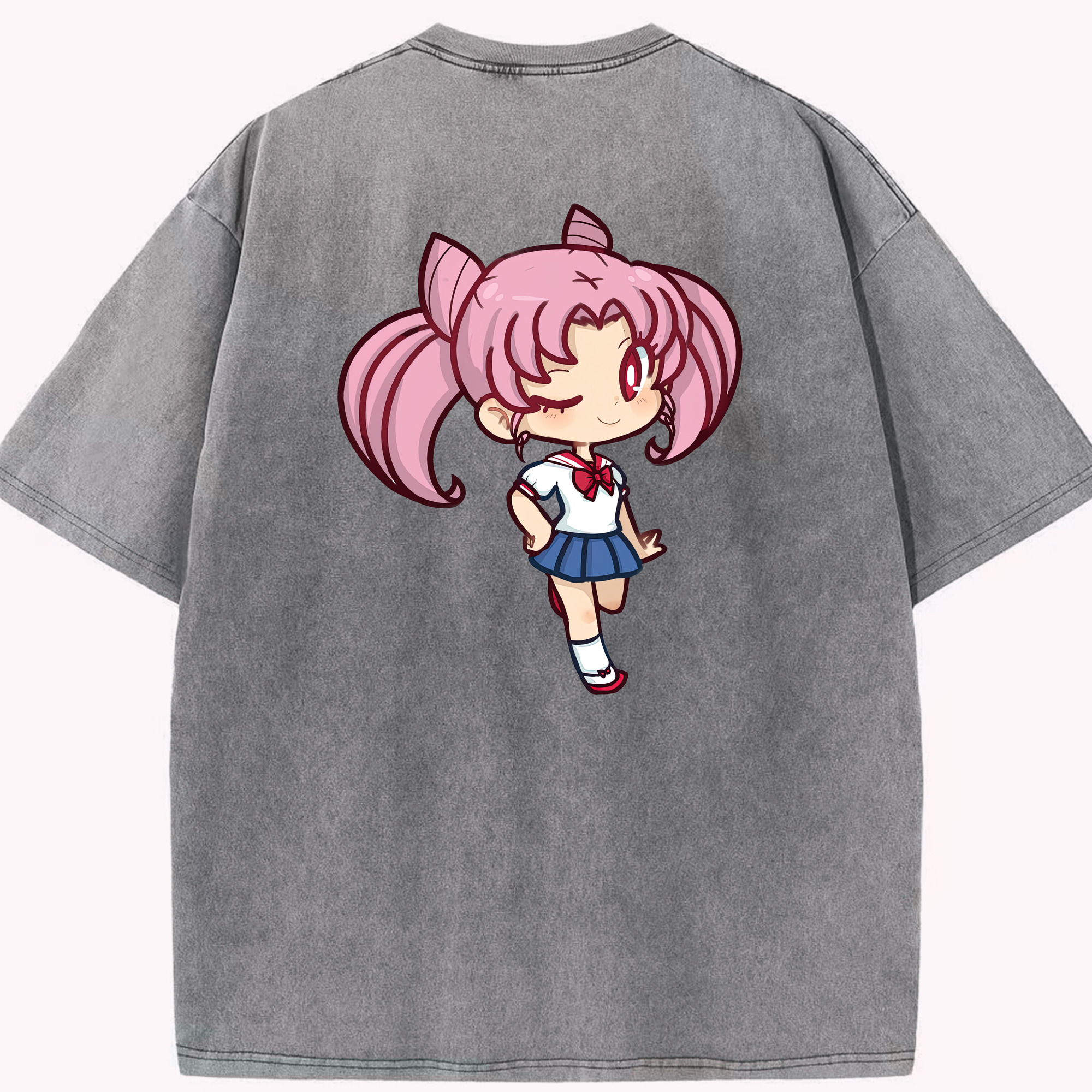 （画像用） 美少女戦士セーラームーン ちびうさ Sailor Moon Chibiusa Tsukino Usagi Small Lady Serenity 綿100% ヴィンテージ風 半袖Tシャツ（背面プリント）