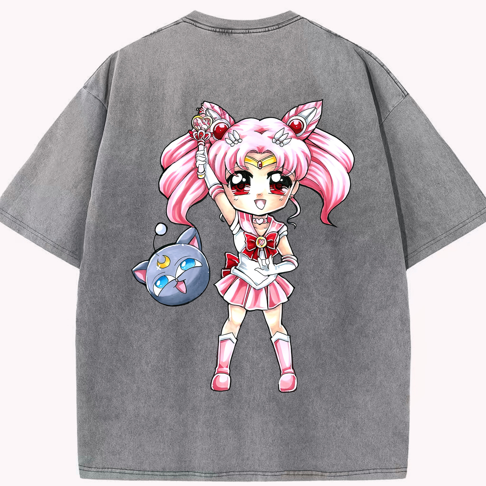 （画像用） 美少女戦士セーラームーン ちびうさ Sailor Moon Chibiusa Tsukino Usagi Small Lady Serenity 綿100% ヴィンテージ風 半袖Tシャツ（背面プリント）