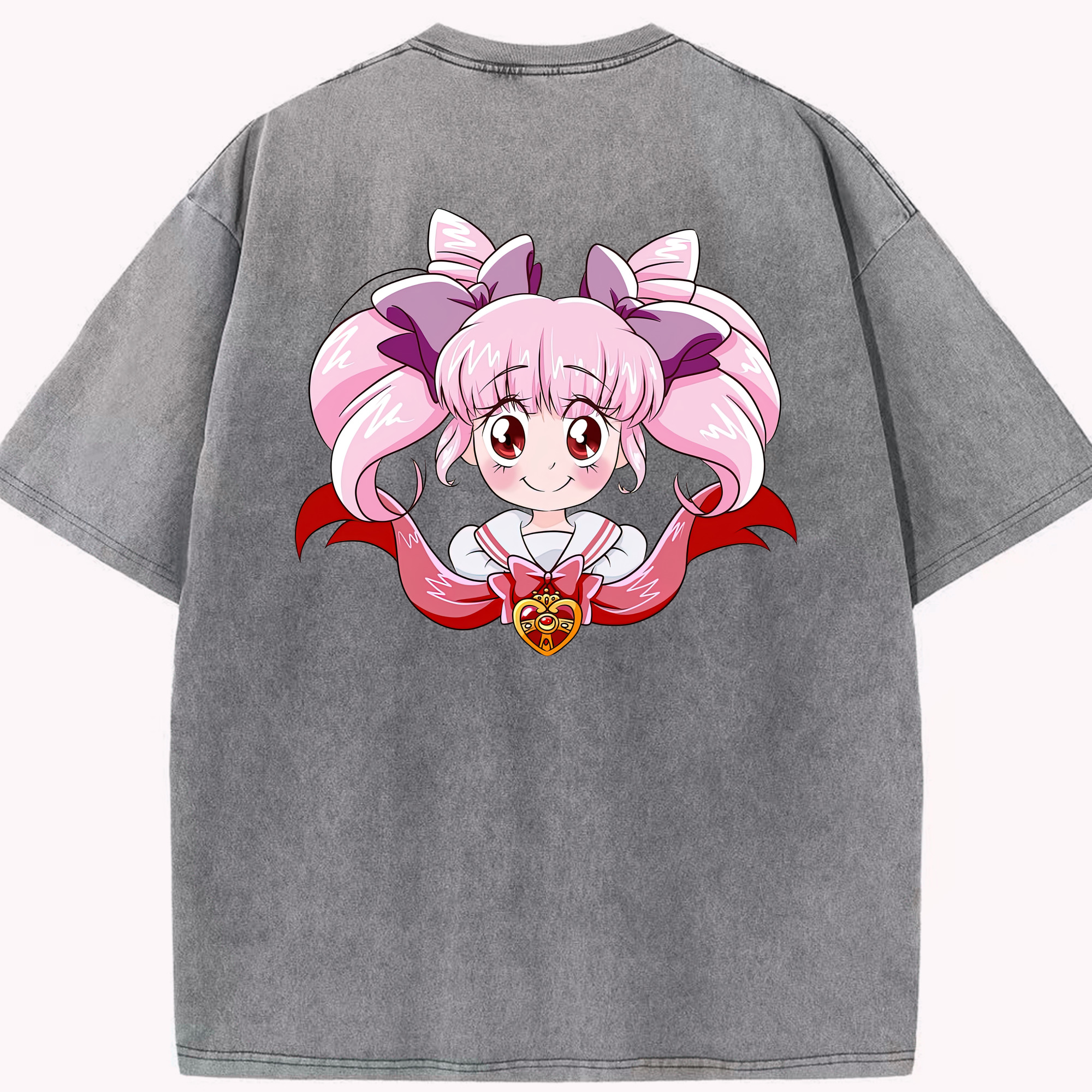 （画像用） 美少女戦士セーラームーン ちびうさ Sailor Moon Chibiusa Tsukino Usagi Small Lady Serenity 綿100% ヴィンテージ風 半袖Tシャツ（背面プリント）