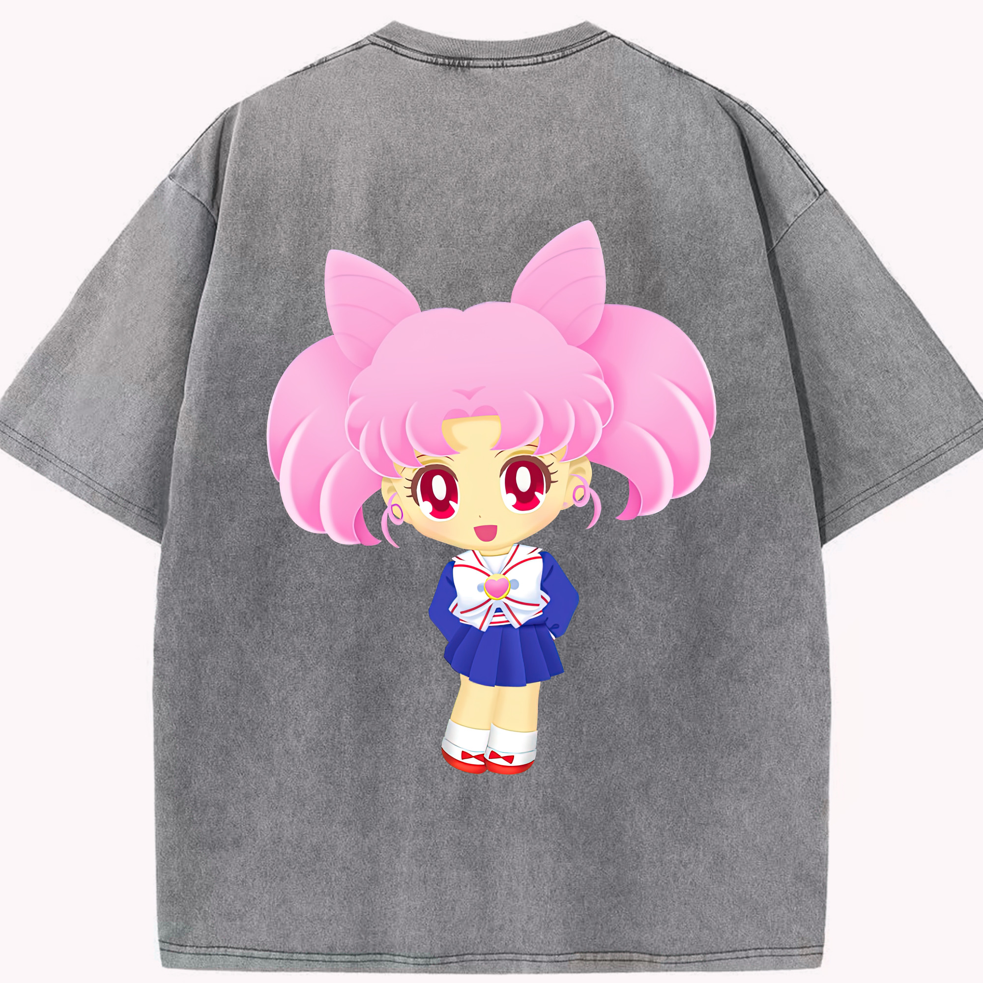 （画像用） 美少女戦士セーラームーン ちびうさ Sailor Moon Chibiusa Tsukino Usagi Small Lady Serenity 綿100% ヴィンテージ風 半袖Tシャツ（背面プリント）