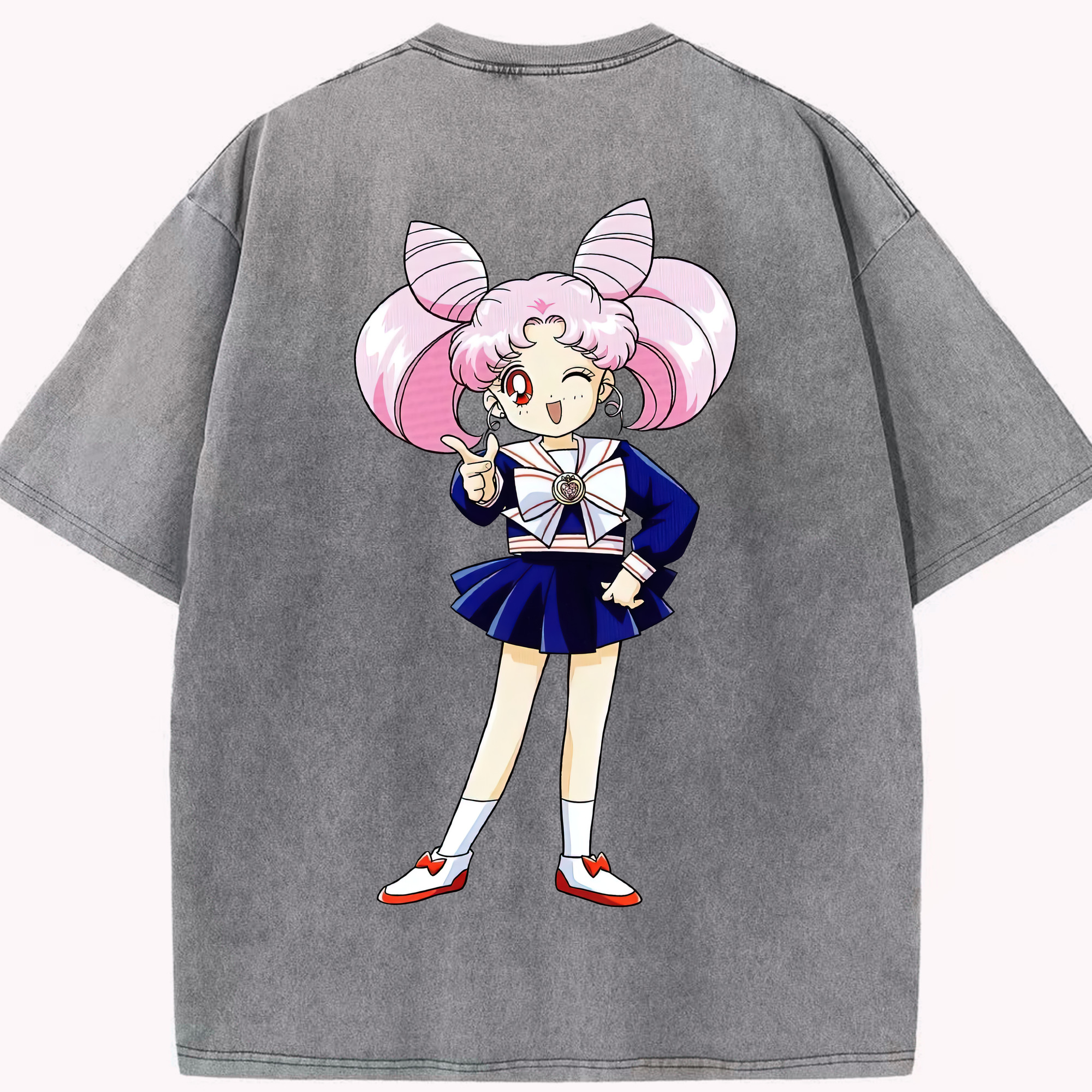 （画像用） 美少女戦士セーラームーン ちびうさ Sailor Moon Chibiusa Tsukino Usagi Small Lady Serenity 綿100% ヴィンテージ風 半袖Tシャツ（背面プリント）