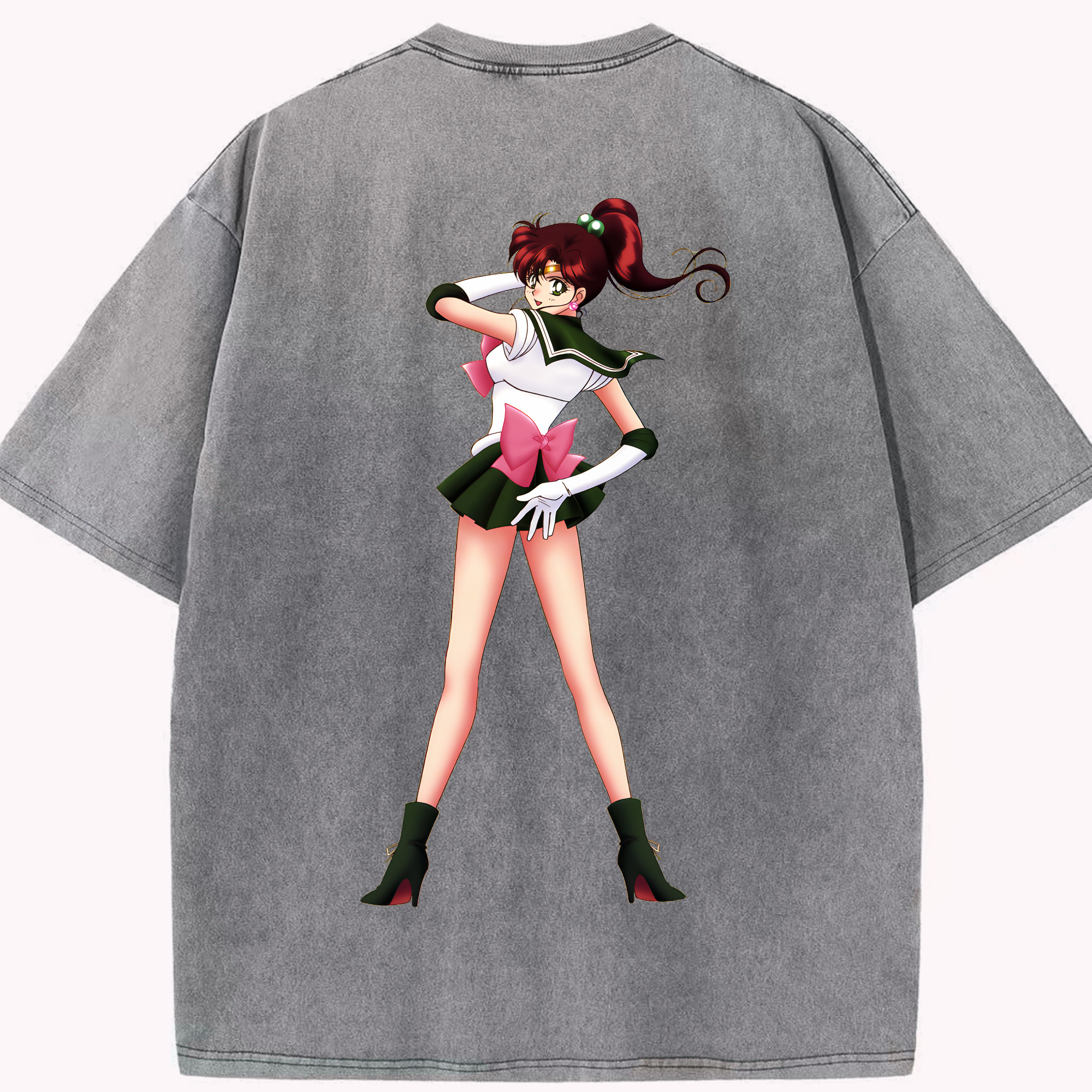 （画像用） 美少女戦士セーラームーン 木野 まこと きの まこと Sailor Moon Kino Makoto （セーラージュピター；Sailor Jupiter） 綿100% ヴィンテージ風 半袖Tシャツ（背面プリント）