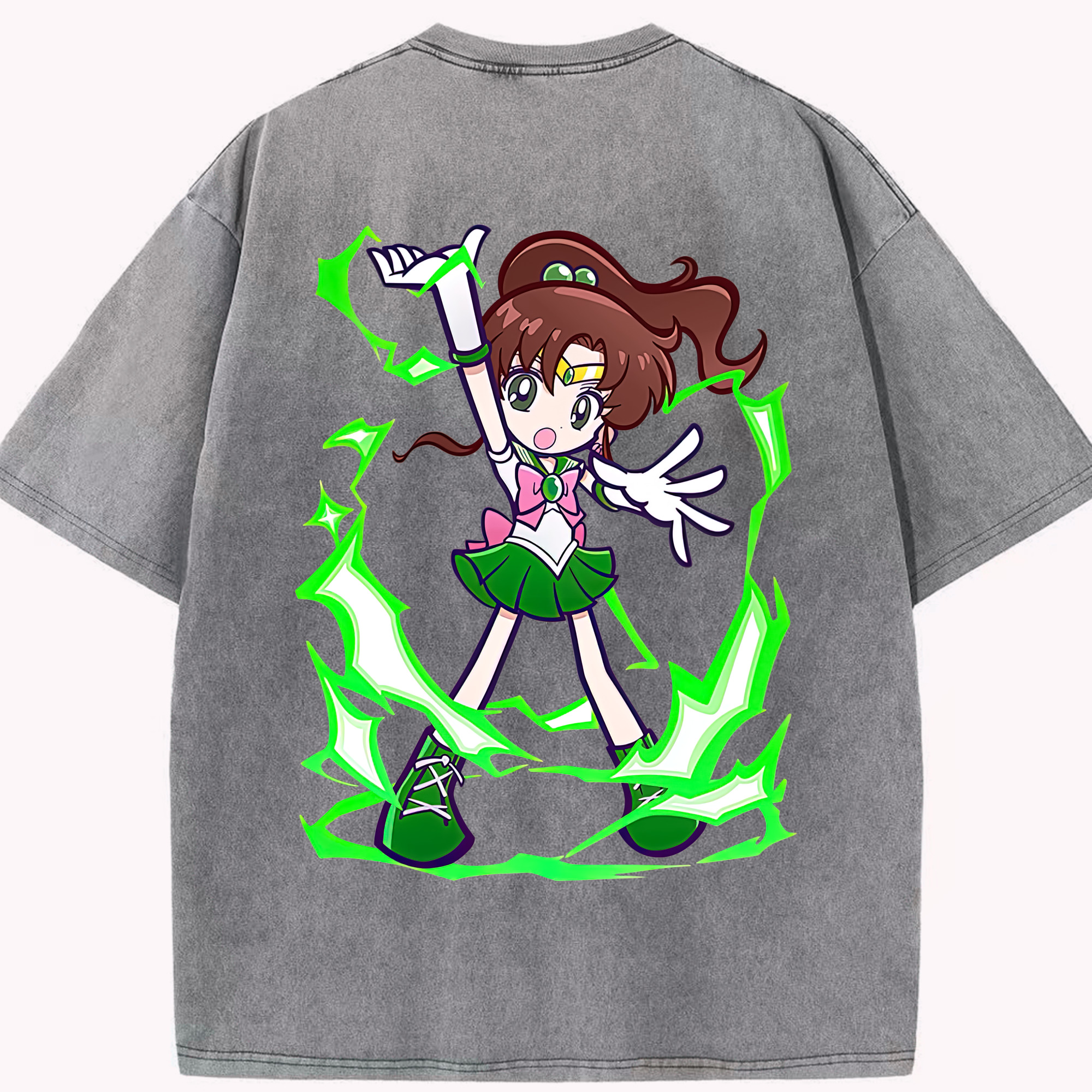 （画像用） 美少女戦士セーラームーン 木野 まこと きの まこと Sailor Moon Kino Makoto （セーラージュピター；Sailor Jupiter） 綿100% ヴィンテージ風 半袖Tシャツ（背面プリント）