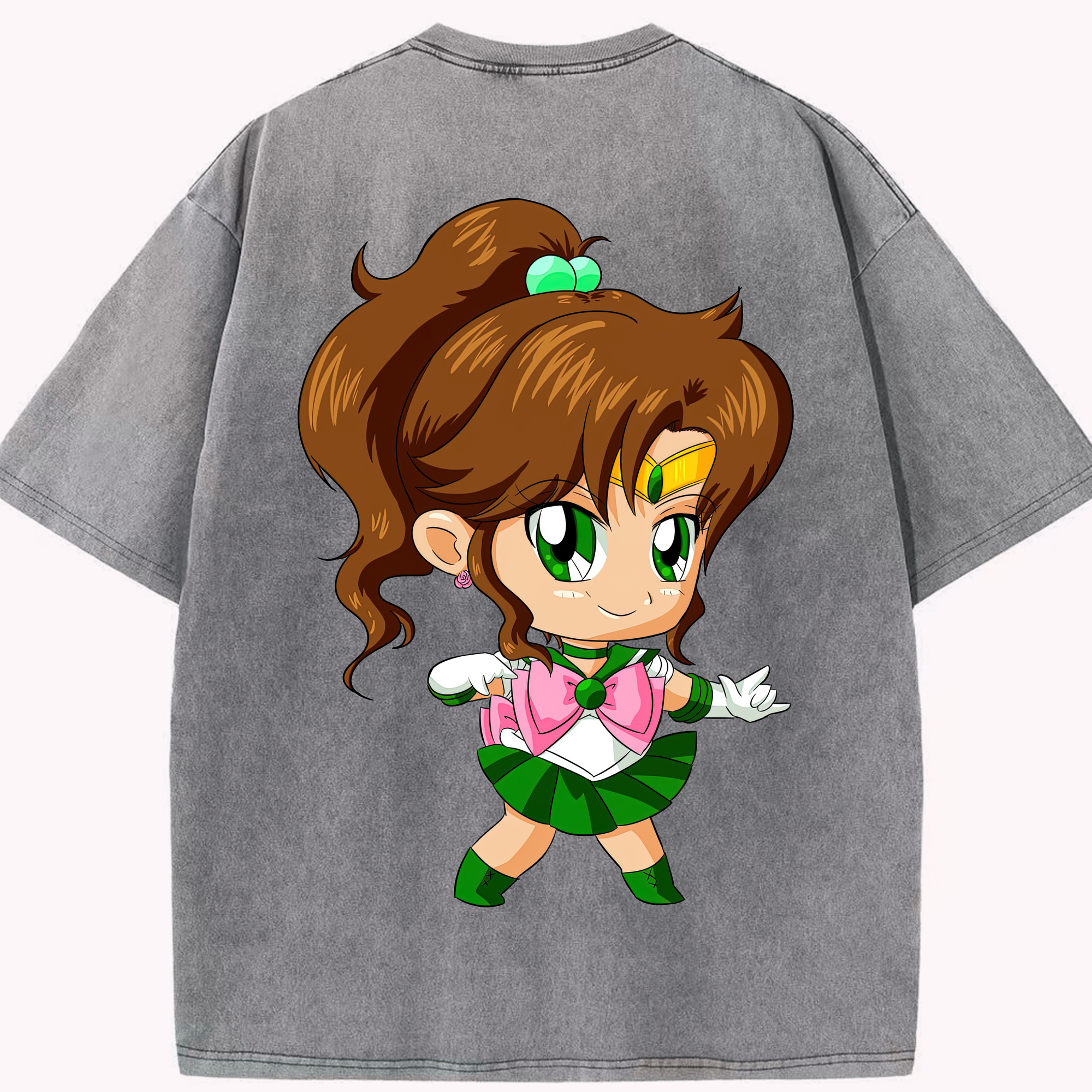 （画像用） 美少女戦士セーラームーン 木野 まこと きの まこと Sailor Moon Kino Makoto （セーラージュピター；Sailor Jupiter） 綿100% ヴィンテージ風 半袖Tシャツ（背面プリント）
