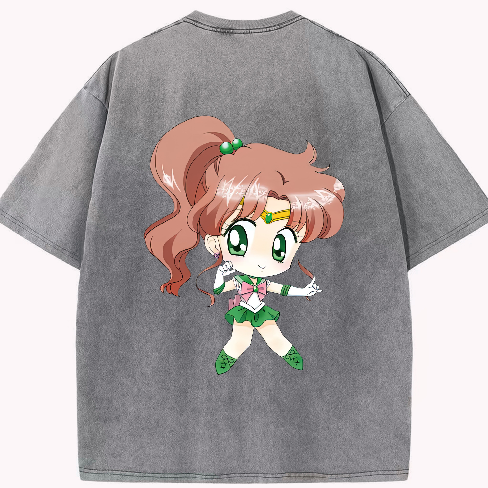 （画像用） 美少女戦士セーラームーン 木野 まこと きの まこと Sailor Moon Kino Makoto （セーラージュピター；Sailor Jupiter） 綿100% ヴィンテージ風 半袖Tシャツ（背面プリント）
