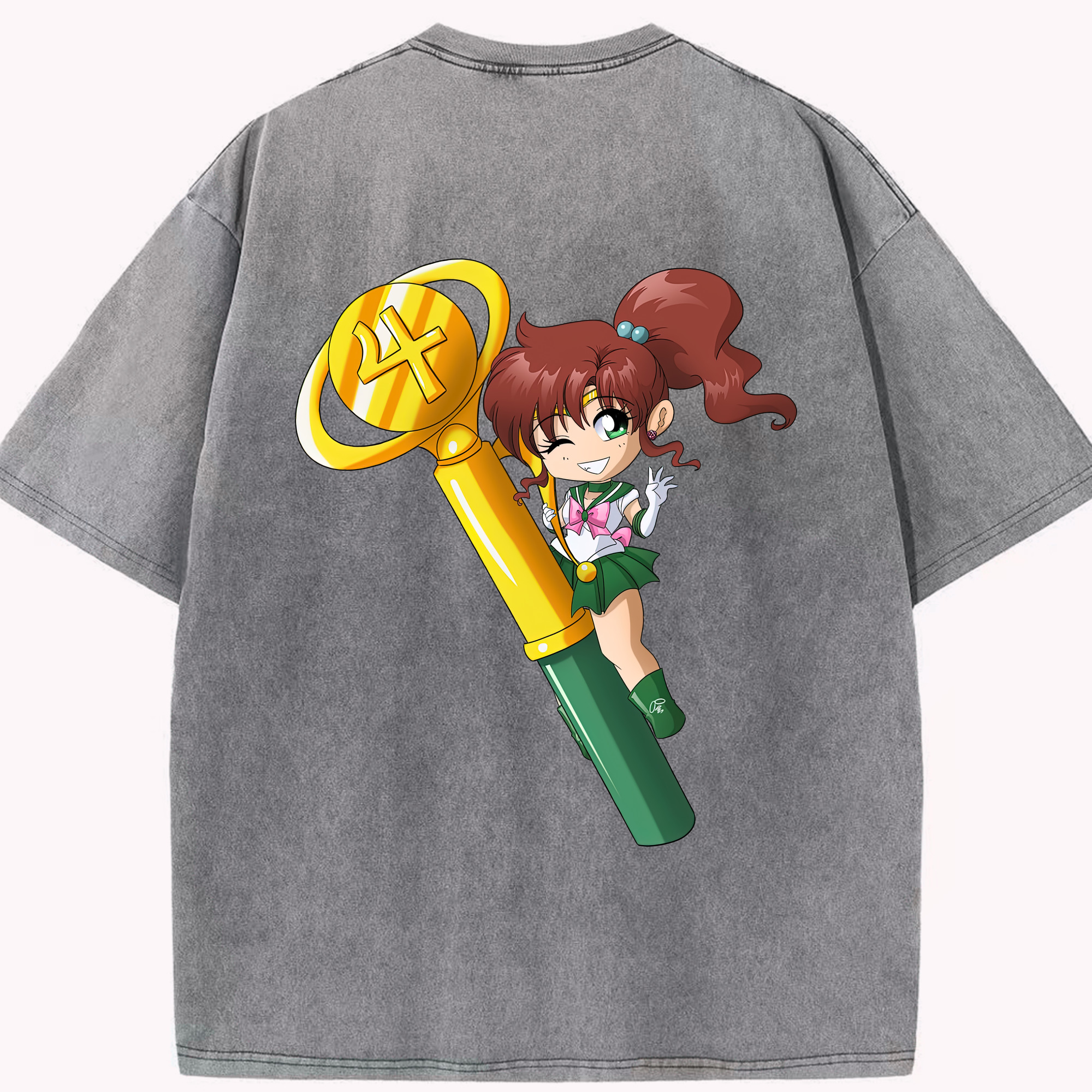 （画像用） 美少女戦士セーラームーン 木野 まこと きの まこと Sailor Moon Kino Makoto （セーラージュピター；Sailor Jupiter） 綿100% ヴィンテージ風 半袖Tシャツ（背面プリント）