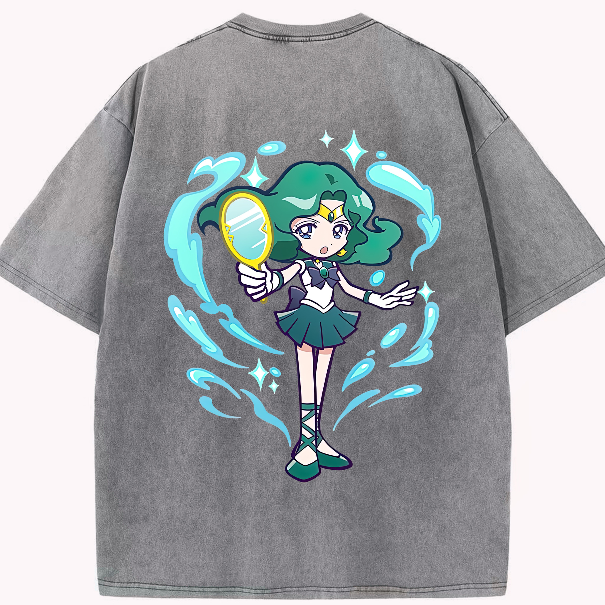 （画像用） 美少女戦士セーラームーン 海王 みちる（かいおう みちる） Sailor Moon Kaiou Michiru 綿100% ヴィンテージ風 半袖Tシャツ（背面プリント）