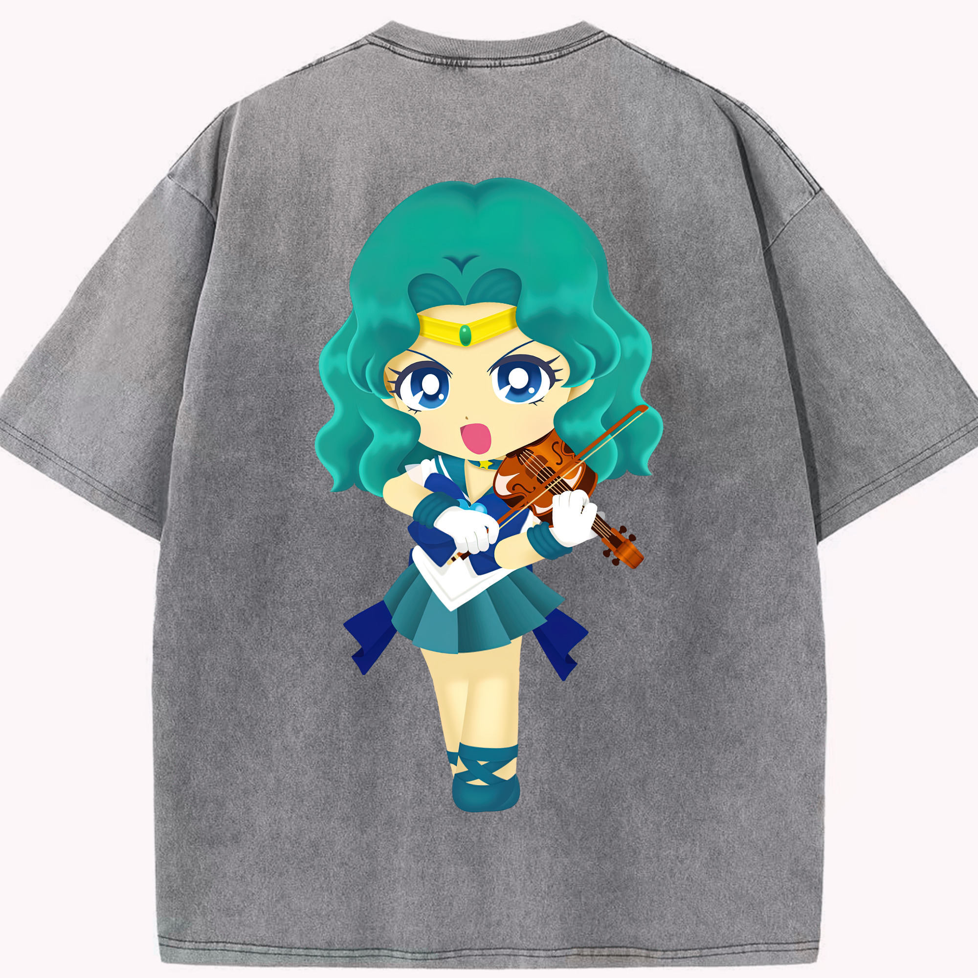 （画像用） 美少女戦士セーラームーン 海王 みちる（かいおう みちる） Sailor Moon Kaiou Michiru 綿100% ヴィンテージ風 半袖Tシャツ（背面プリント）
