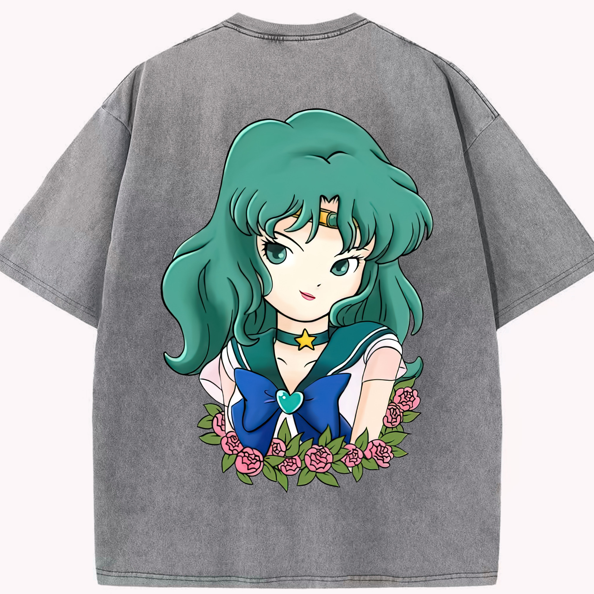 （画像用） 美少女戦士セーラームーン 海王 みちる（かいおう みちる） Sailor Moon Kaiou Michiru 綿100% ヴィンテージ風 半袖Tシャツ（背面プリント）