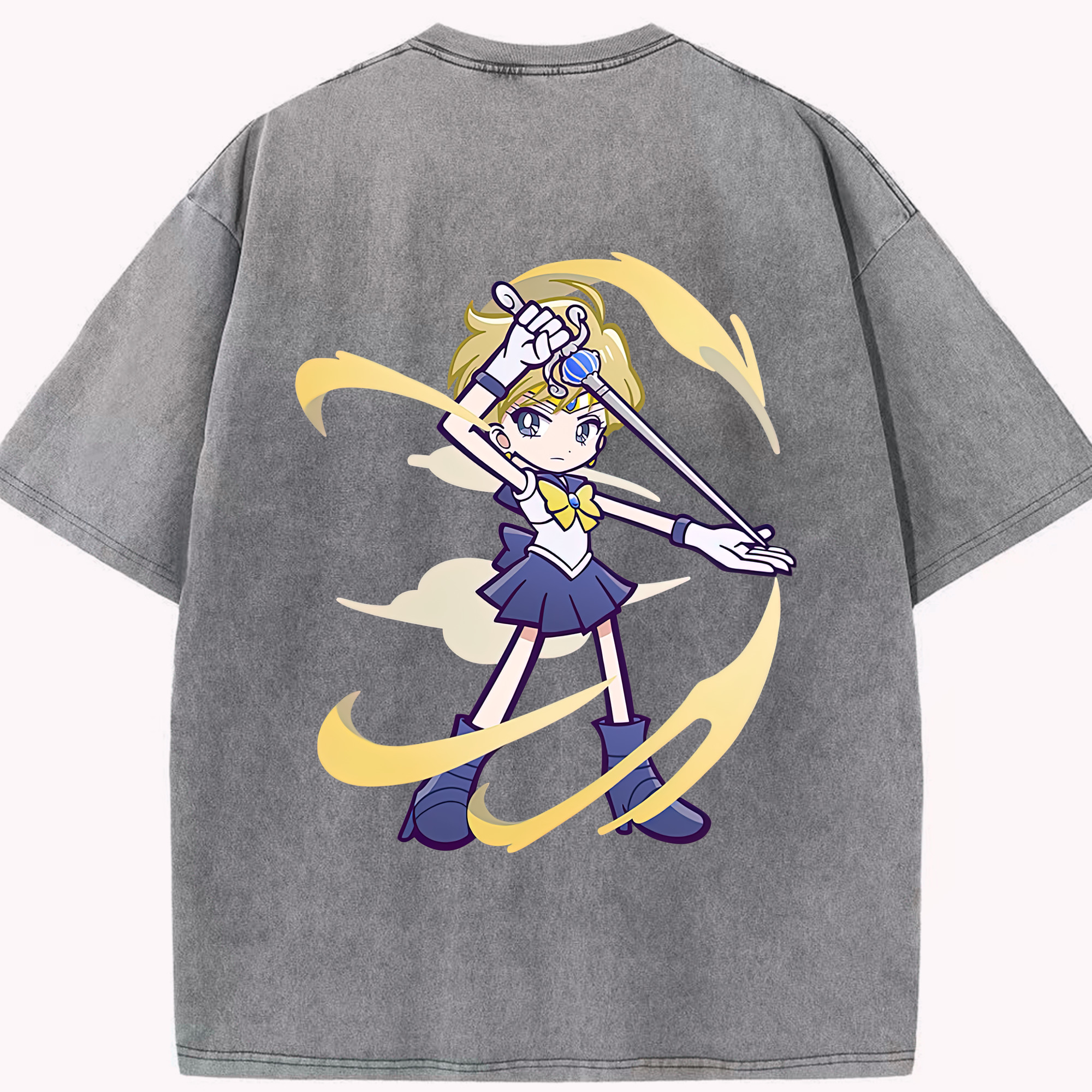 （画像用） 美少女戦士セーラームーン 天王はるか Sailor Moon Tenoh Haruka 綿100% ヴィンテージ風 半袖Tシャツ（背面プリント）