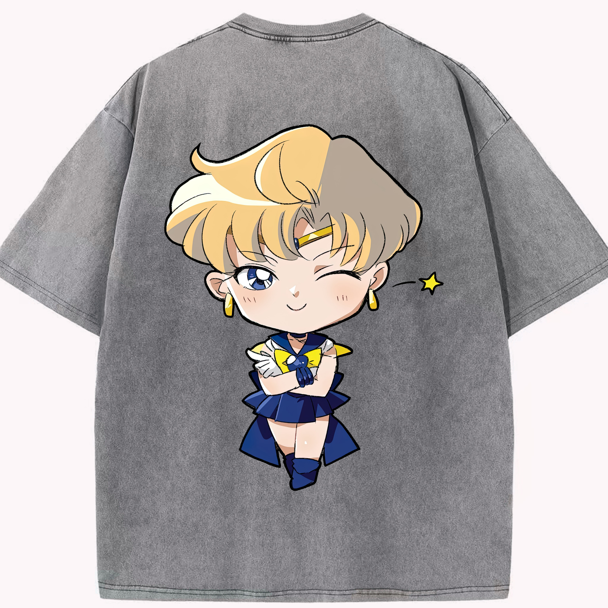（画像用） 美少女戦士セーラームーン 天王はるか Sailor Moon Tenoh Haruka 綿100% ヴィンテージ風 半袖Tシャツ（背面プリント）