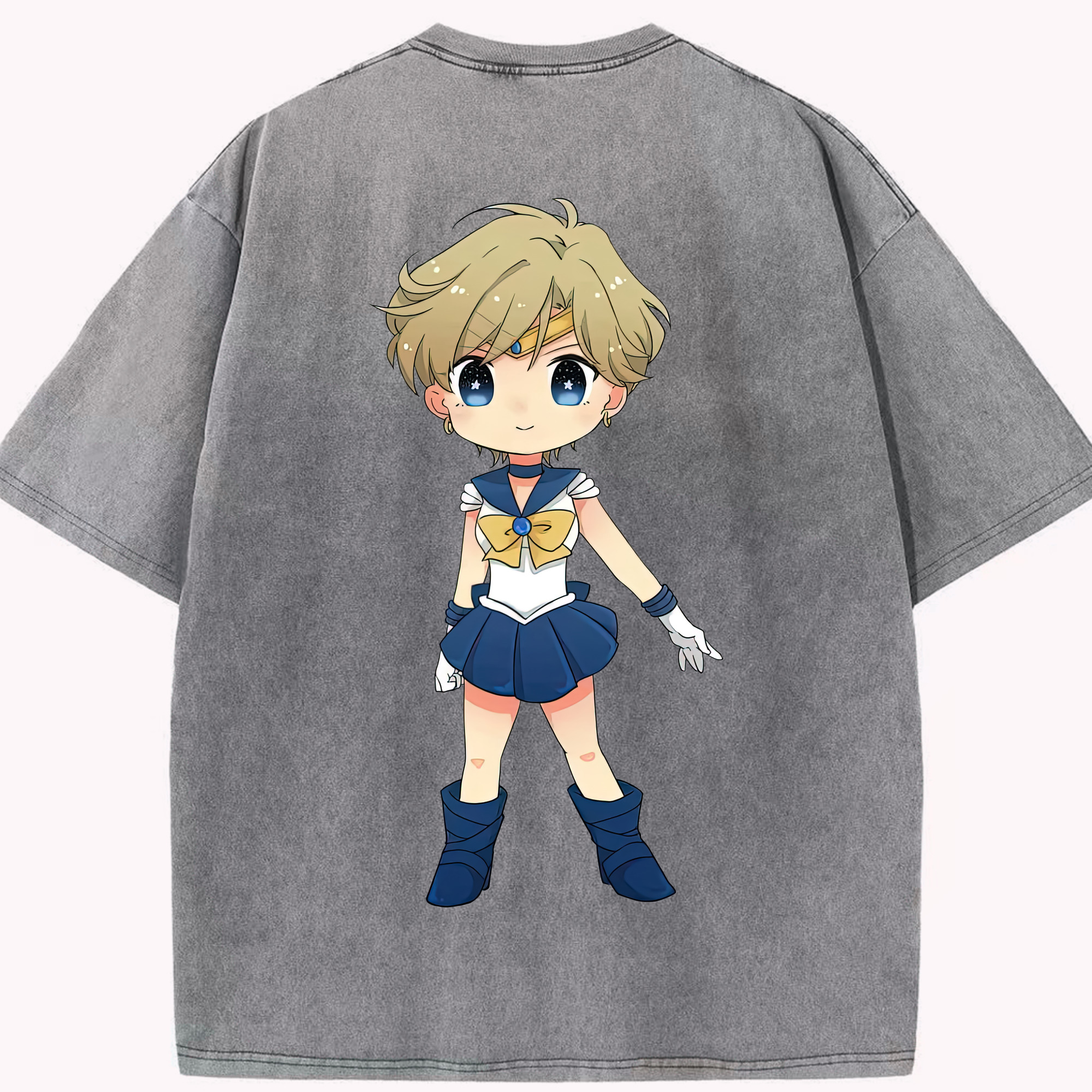 （画像用） 美少女戦士セーラームーン 天王はるか Sailor Moon Tenoh Haruka 綿100% ヴィンテージ風 半袖Tシャツ（背面プリント）